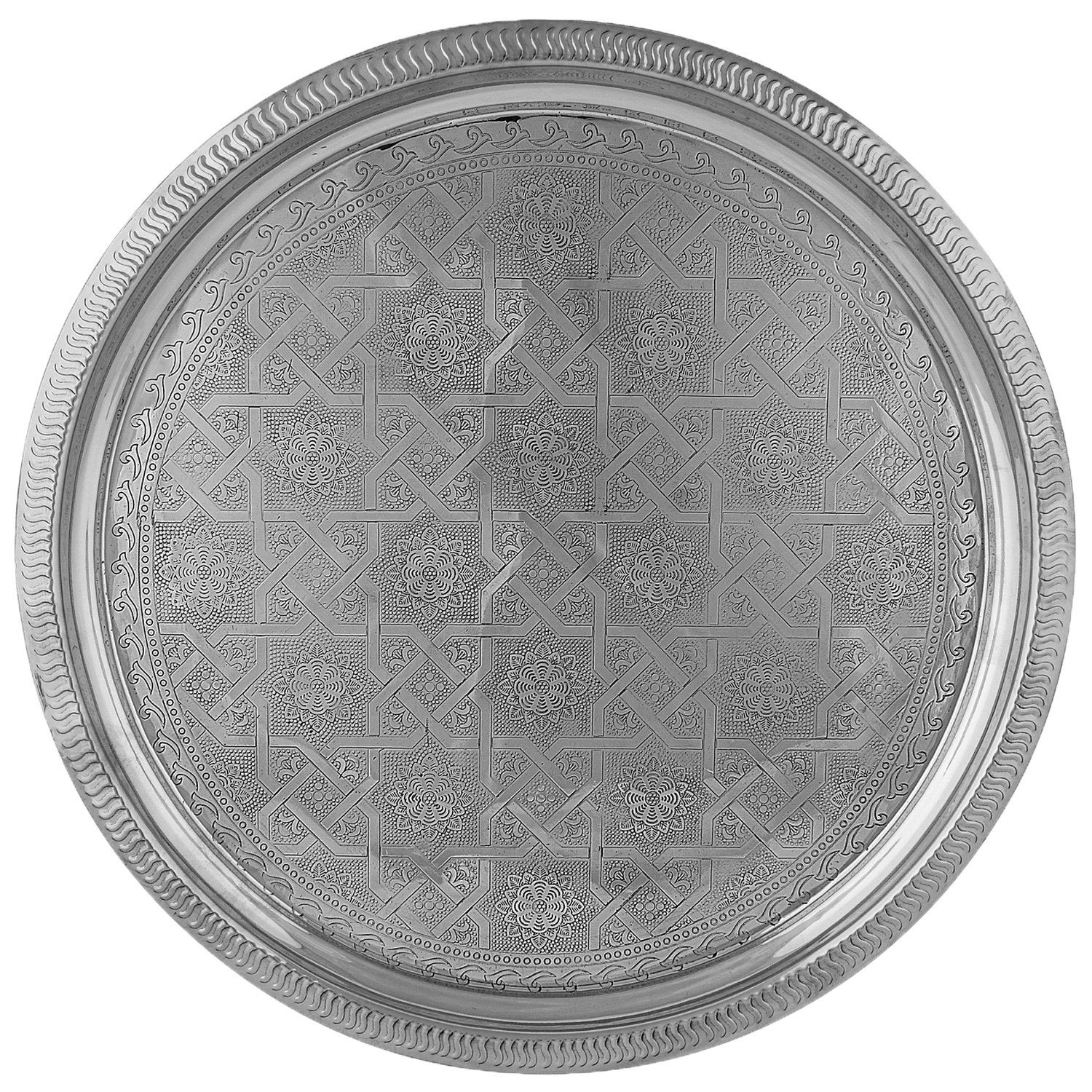 Dekotablett Orientalische Tablett Serviertablett Kerzentablett Nacera Silber 38cm