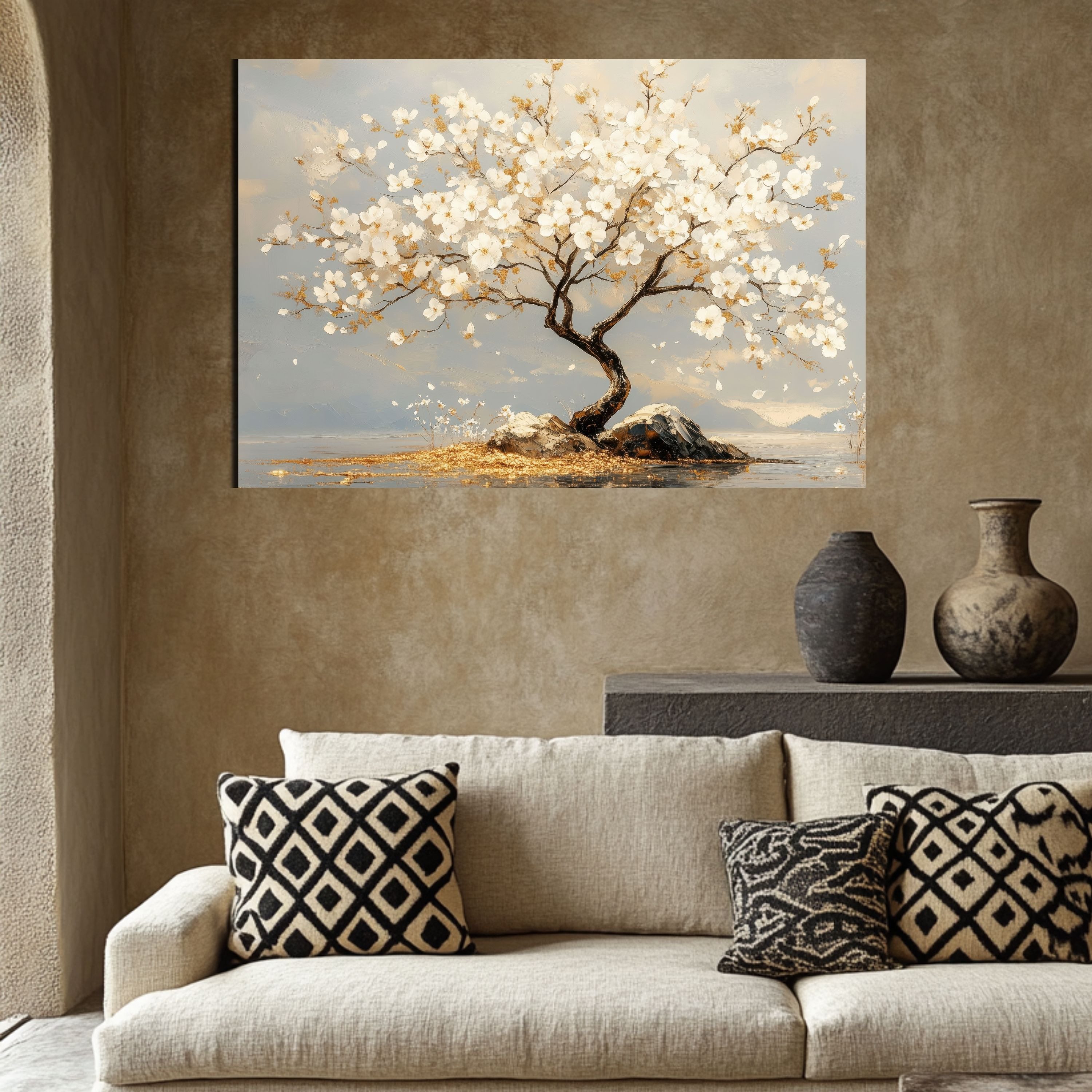 DARO Design Leinwandbild Modern Abstrakt Wandbilder XXL Wandbild Wand Deko Leinwand Bilder, (Baum mit Blüten - Bild groß Wohnzimmer Schlafzimmer Küche Esszimmer – Bild 5 von 5