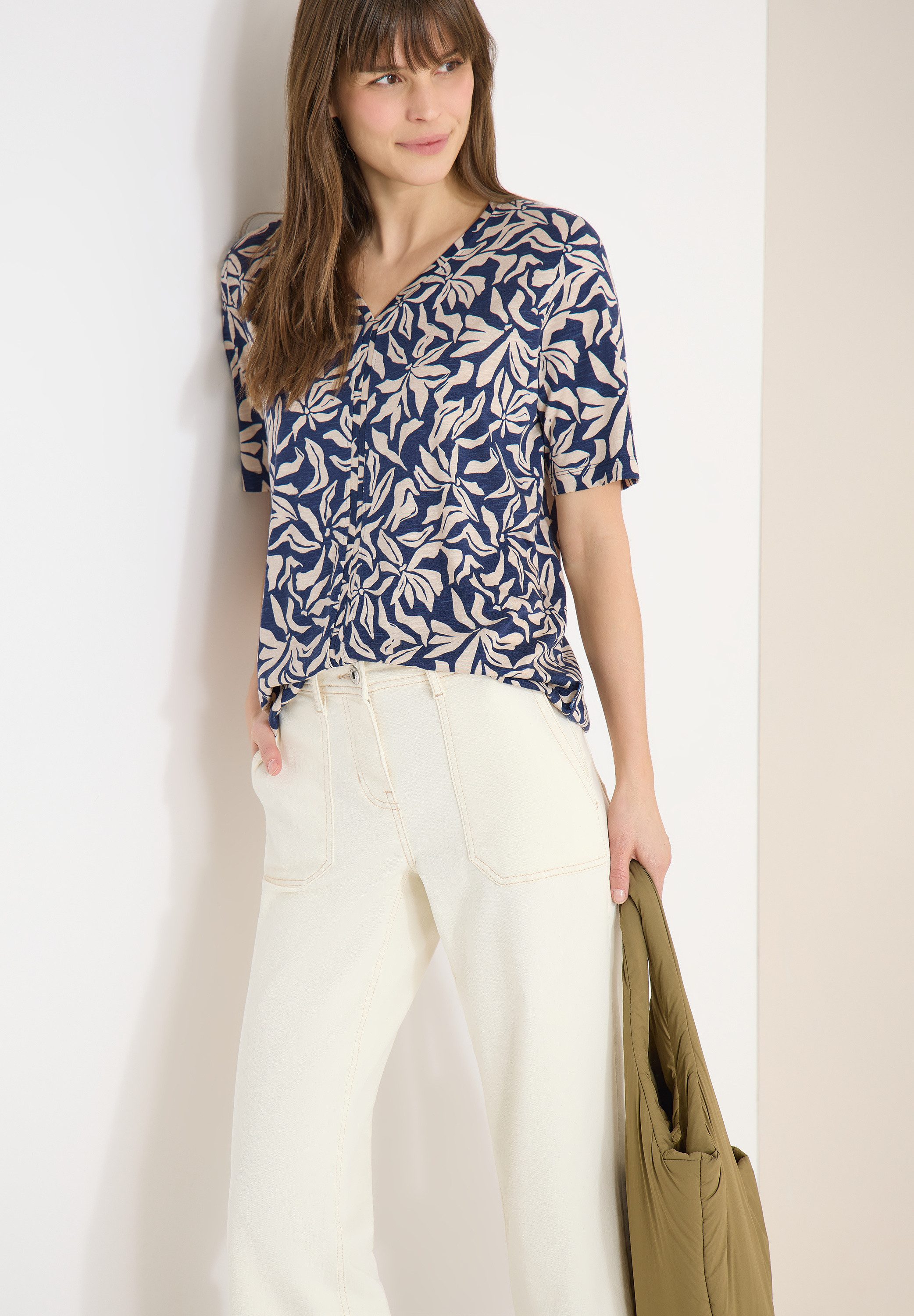CECIL V-Shirt Sommershirt im Tunika-Look mit floralem Muster günstig online kaufen