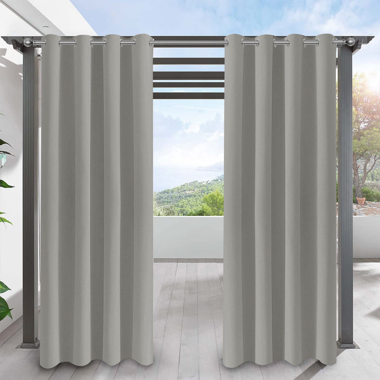 LMaxhome Outdoorvorhang Outdoor Vorhang wetterfest mit Ösen, Sichtschutz & Wärmeschutz (2 St), 132 cm breit, wasserabweisend, für Terrasse, Balkon & Pavillon