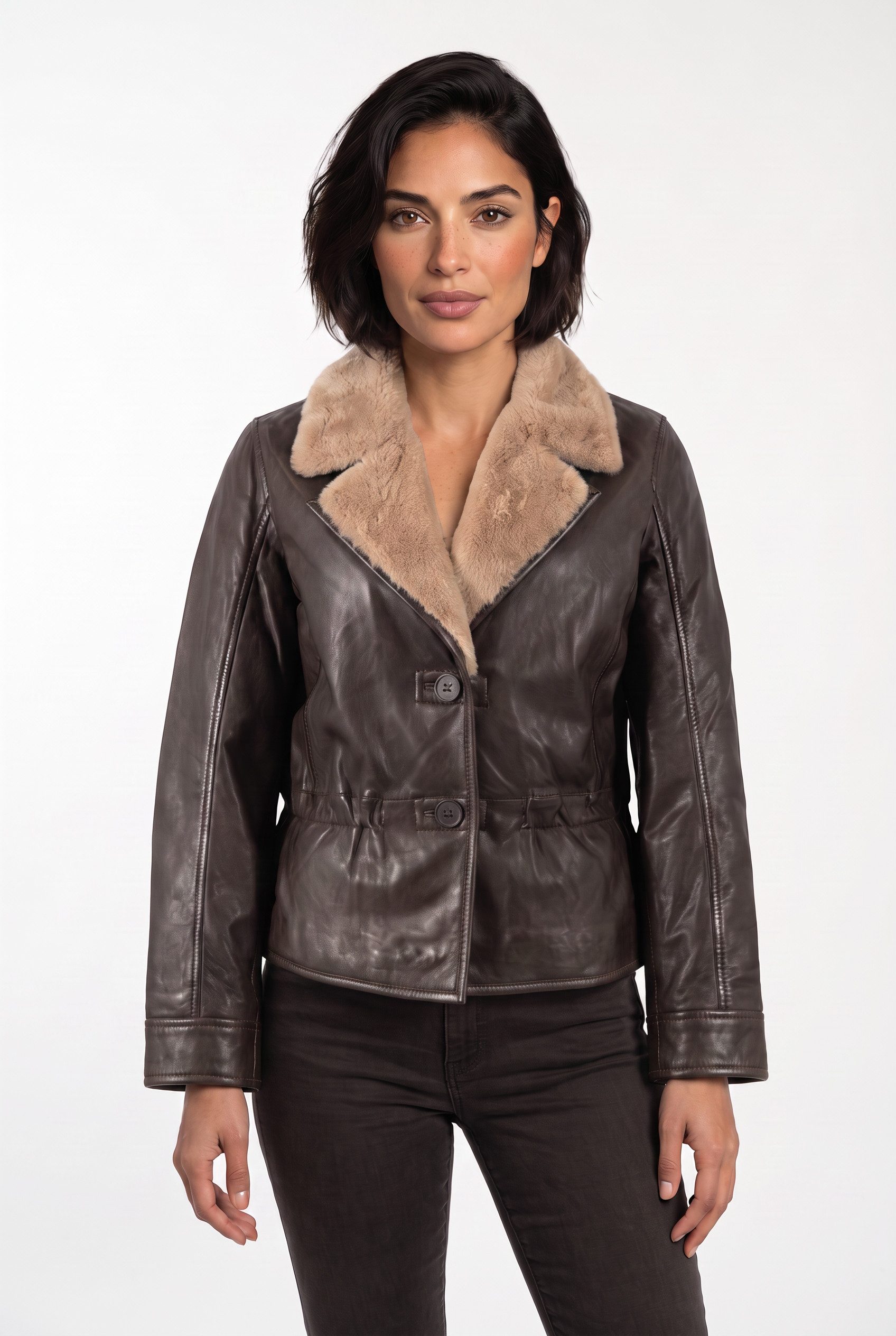 Mauritius Lederjacke MWIcelyn mit Reverskragen mit Fake-Fur-Besatz, tailliert – Bild 2 von 5
