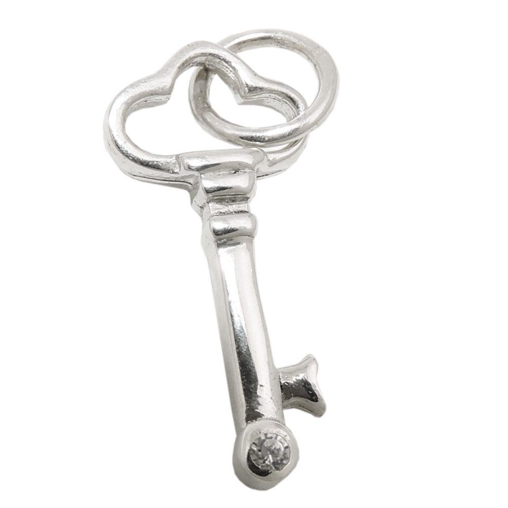 Silberschmuck mm Silber inkl. Herren glänzend 10 unbespielt mit 925 Zirkonia Schlüssel und Damen 21 Schmuckbox, Anhänger kleiner Kettenanhänger x für