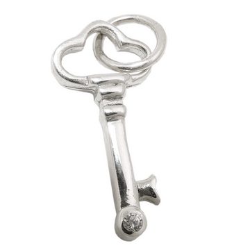 unbespielt Kettenanhänger Anhänger Schlüssel mit Zirkonia glänzend 925 Silber 21 x 10 mm inkl. kleiner Schmuckbox, Silberschmuck für Damen und Herren