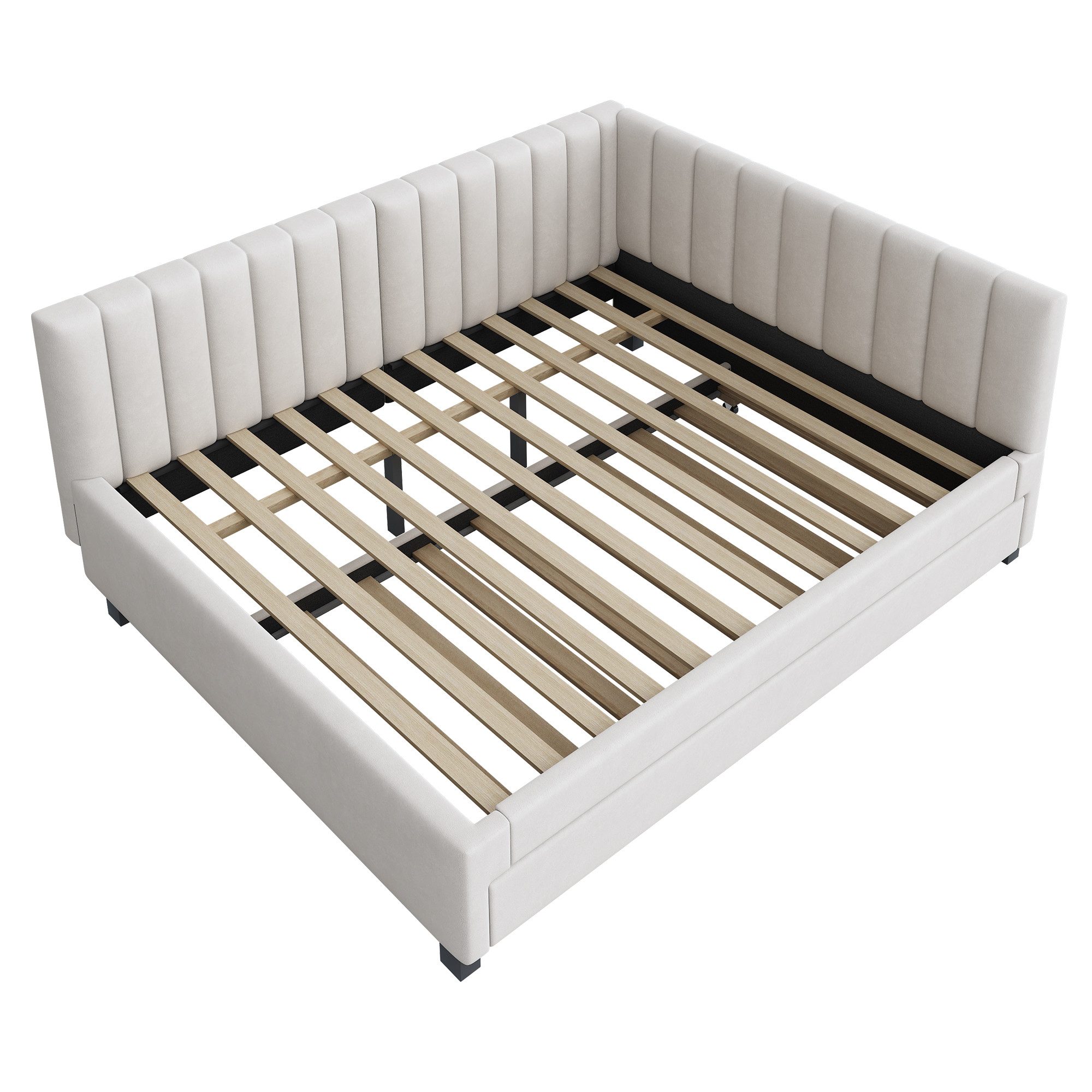 HAUSS SPOLE Schlafsofa 140x200cm mit ausziehbares schlafsofa, Lattenrost, Samtstoff Beige, Polsterbett 140x200 cm – Ausziehbares Schlafsofa mit Lattenrost, Multifunktional für Jugendzimmer & Gästezimmer, Samtstoff, Stabil & Komfortabel, ohne Matratze