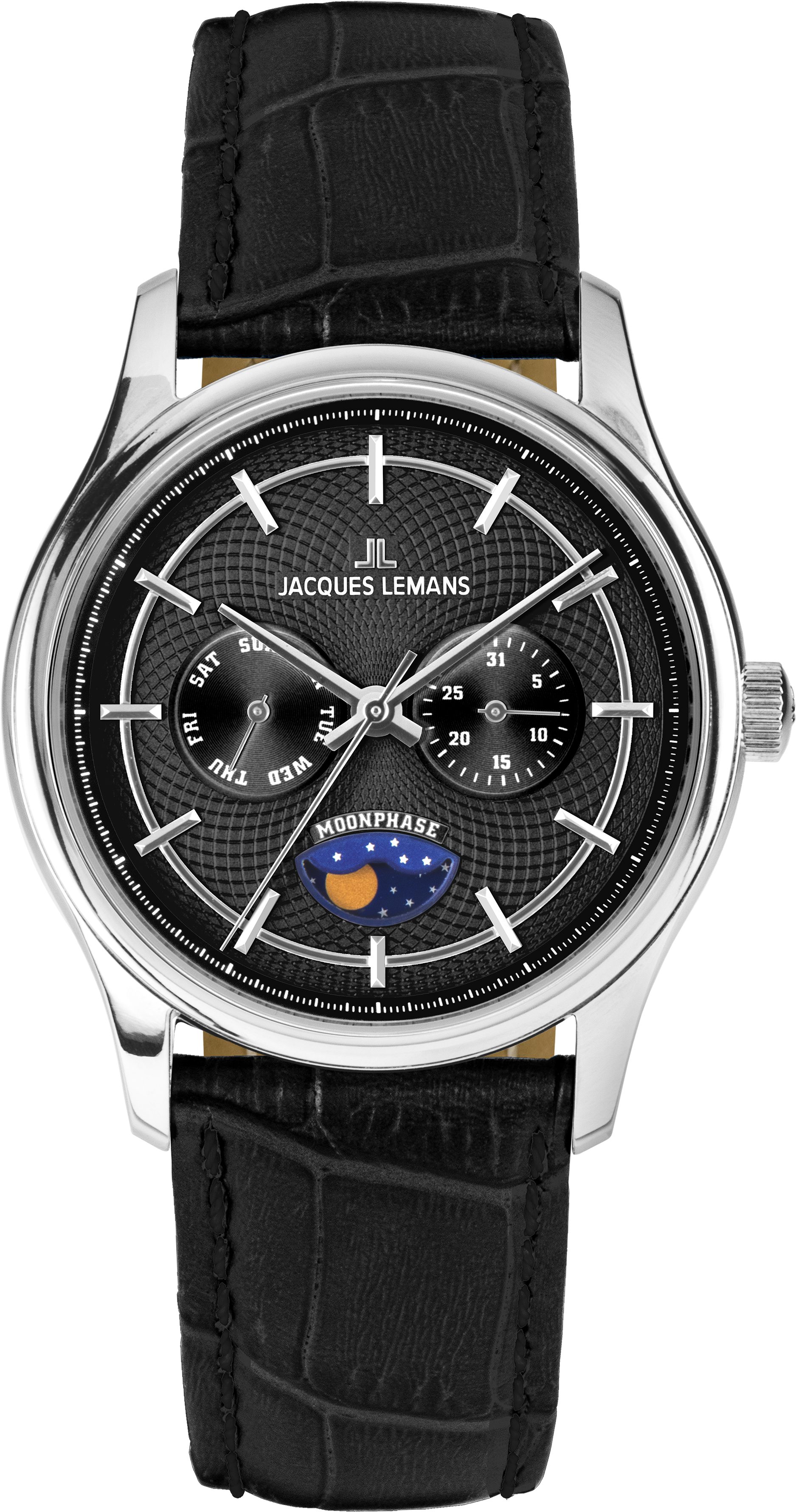 Jacques Lemans Quarzuhr Derby 1-2213A, Armbanduhr, Herrenuhr, analog, Wochentag, Mondphase