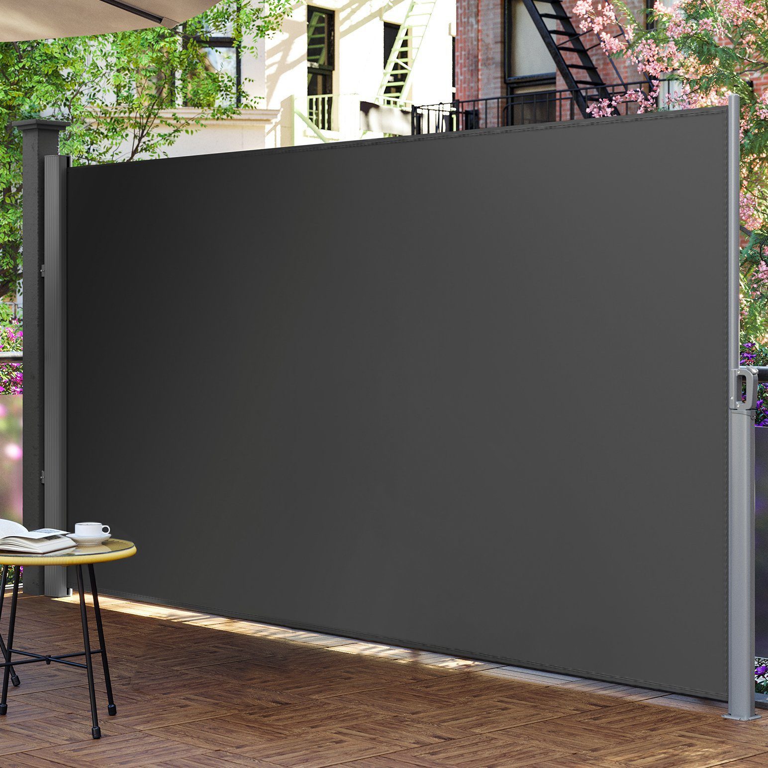 SONGMICS Seitenmarkise ausziehbar, Sichtschutz, balkon terrasse, Windschutz (Sonnenschutz, inkl. Zubehörpaket & Anleitung) Balkon, mitgelieferte Bodenhalterung