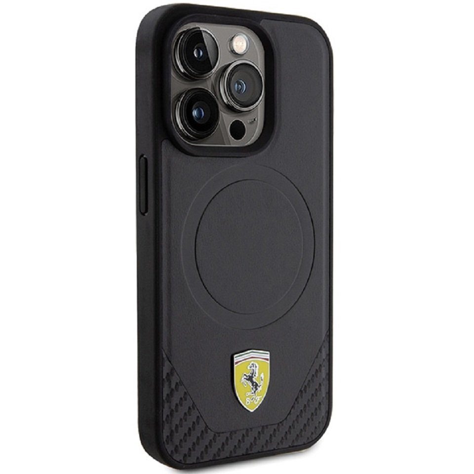 Ferrari Handyhülle Case iPhone 15 Pro MagSafe kompatibel schwarz 6,1 Zoll, Kantenschutz
