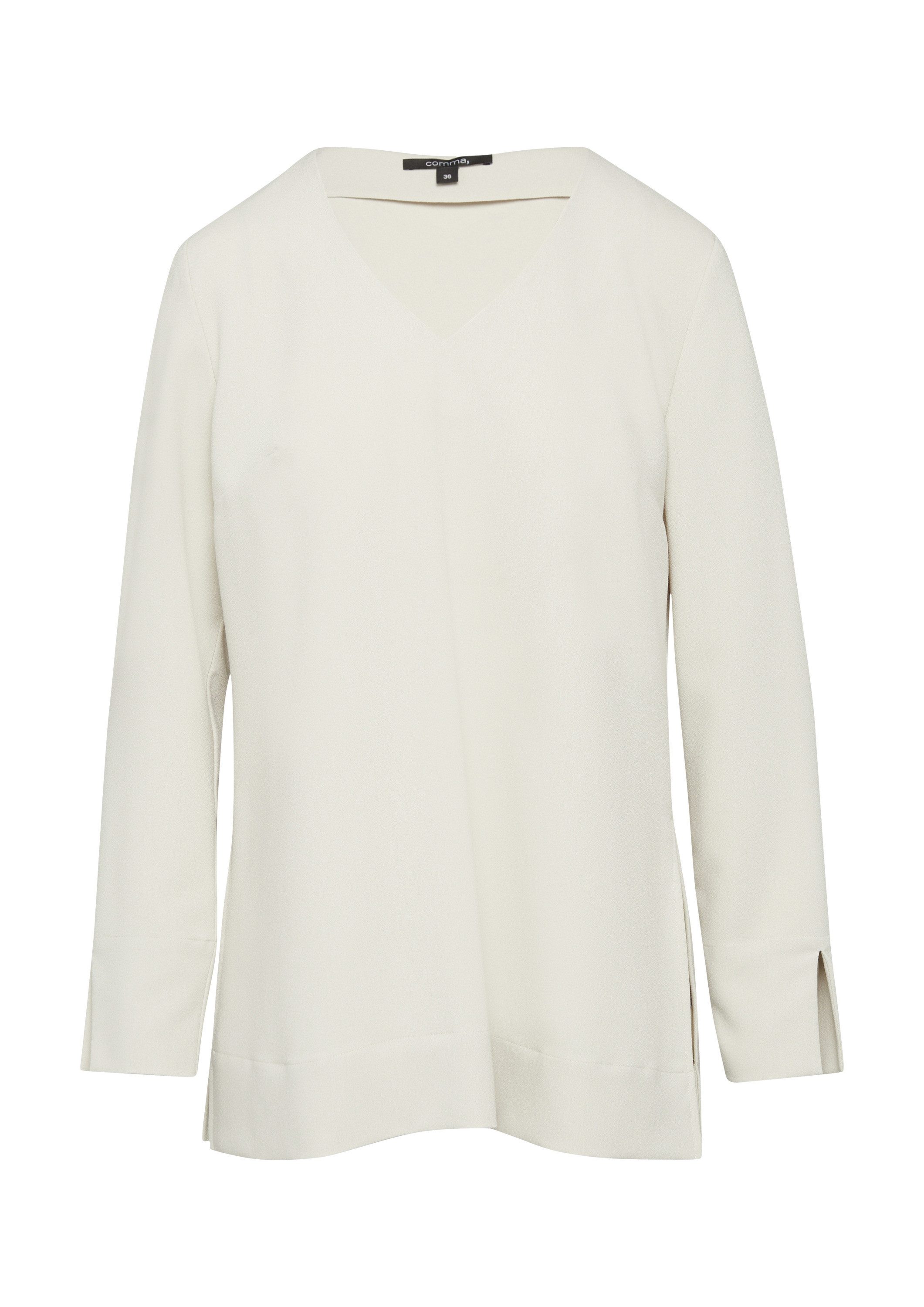 comma Langarmbluse Bluse Lange Crêpe-Bluse mit V-Ausschnitt und seitlichen günstig online kaufen