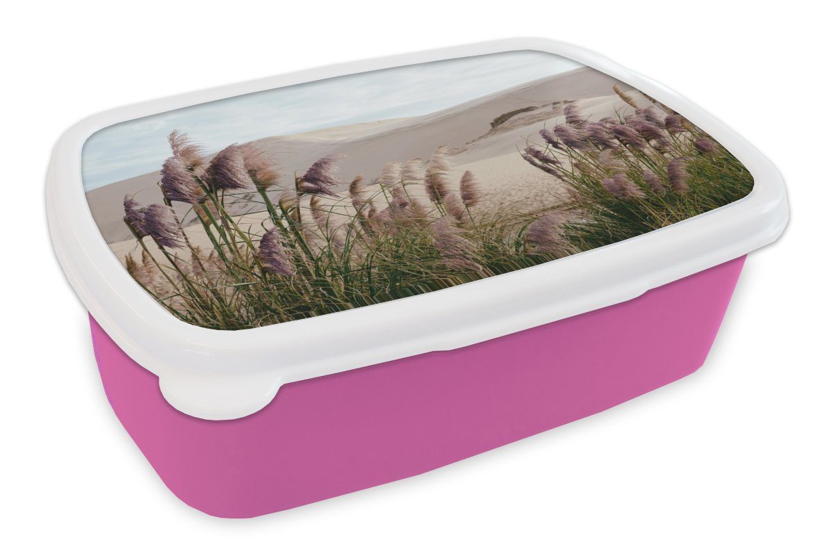 MuchoWow Lunchbox Pampasgras - Sand - Pflanzen - Düne, Kunststoff, (2-tlg), Brotbox für Erwachsene, Brotdose Kinder, Snackbox, Mädchen, Kunststoff rosa
