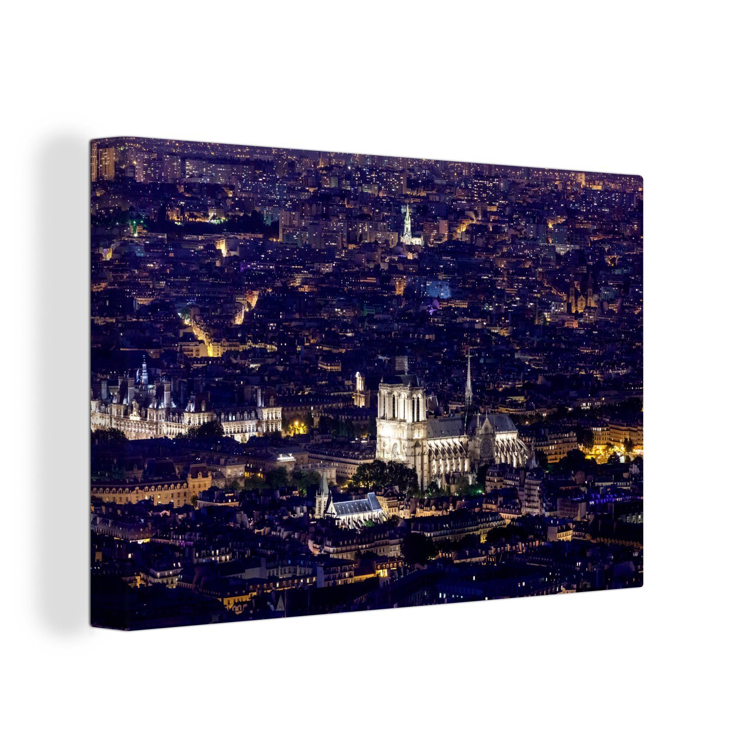 OneMillionCanvasses® Leinwandbild Panorama von Paris und Notre Dame, (1 St), Wandbild Leinwandbilder, Aufhängefertig, Wanddeko, 30x20 cm