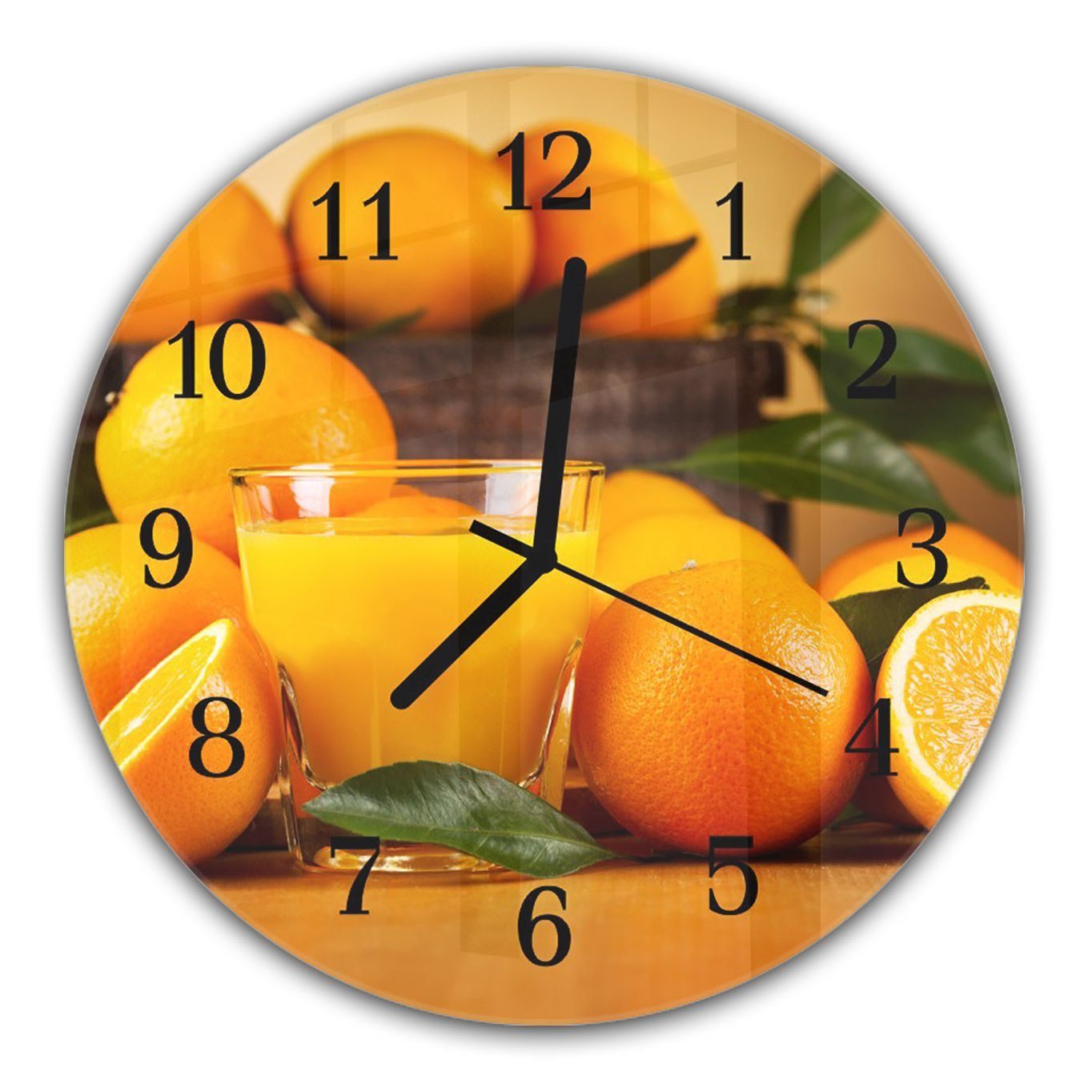 und cm Glas mit mit Motiv aus Rund Quarzuhrwerk Primedeco Wanduhr 30 - Wanduhr Durchmesser Orangensaft