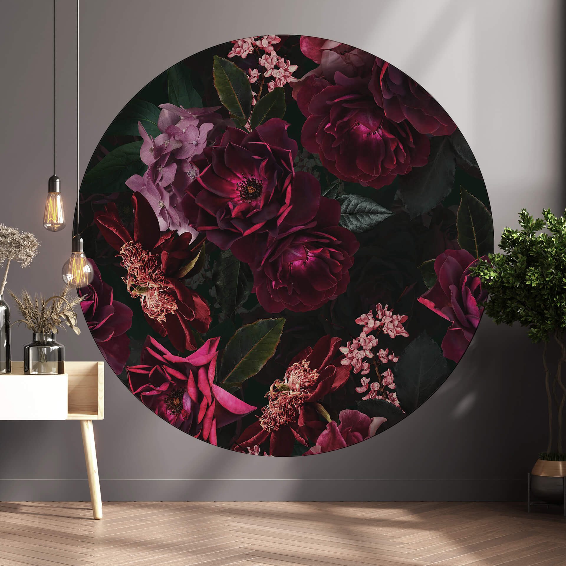 K&L Wall Art Fototapete selbstklebend Vliestapete Blumen Wandbild rund Vintage Natur Wanddeko, floral, bedruckt, selbstklebende Tapete