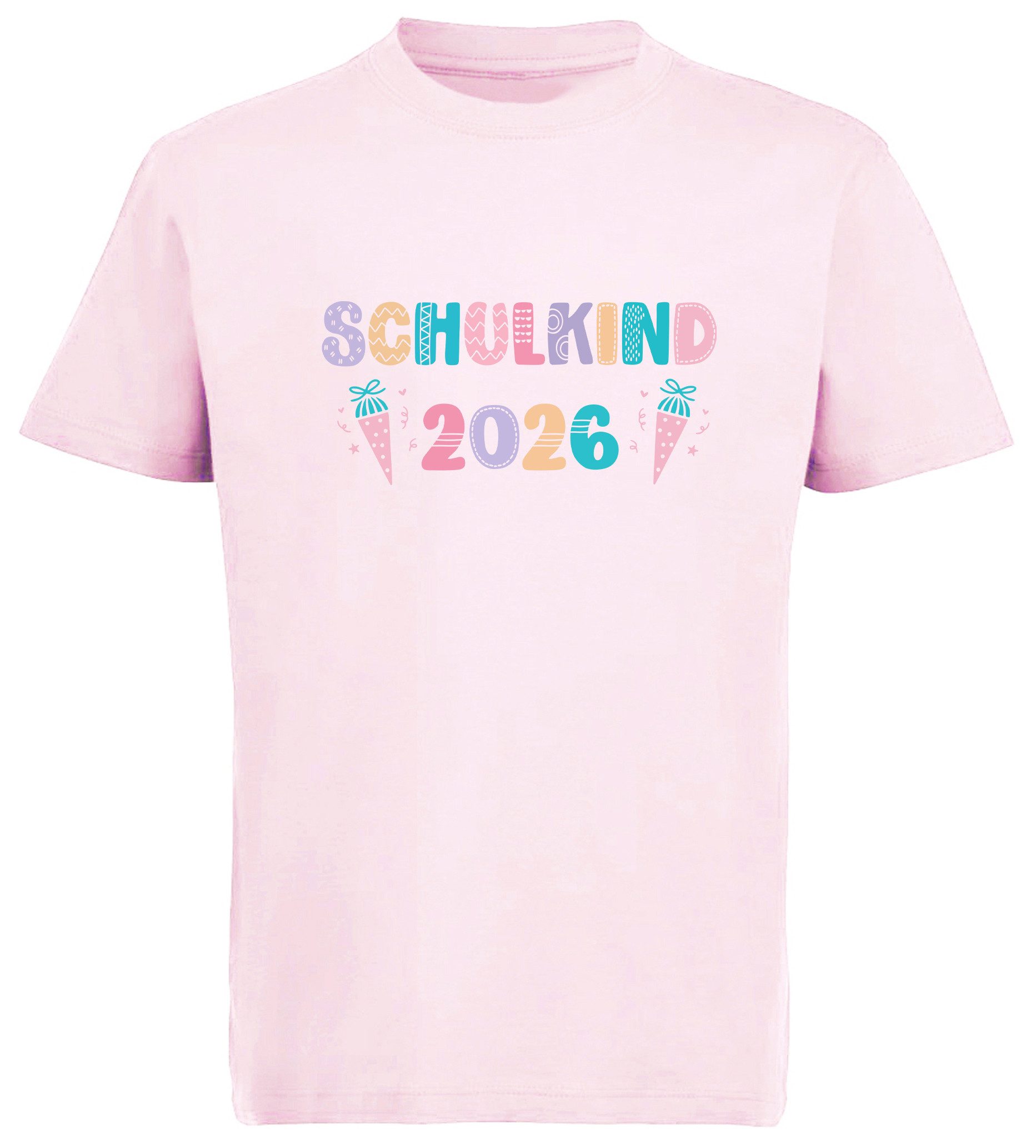 MyDesign24 T-Shirt Kinder Einschulungs T-Shirt Schulkind 2026 rosa kurzarm Regular Fit print Shirt i796