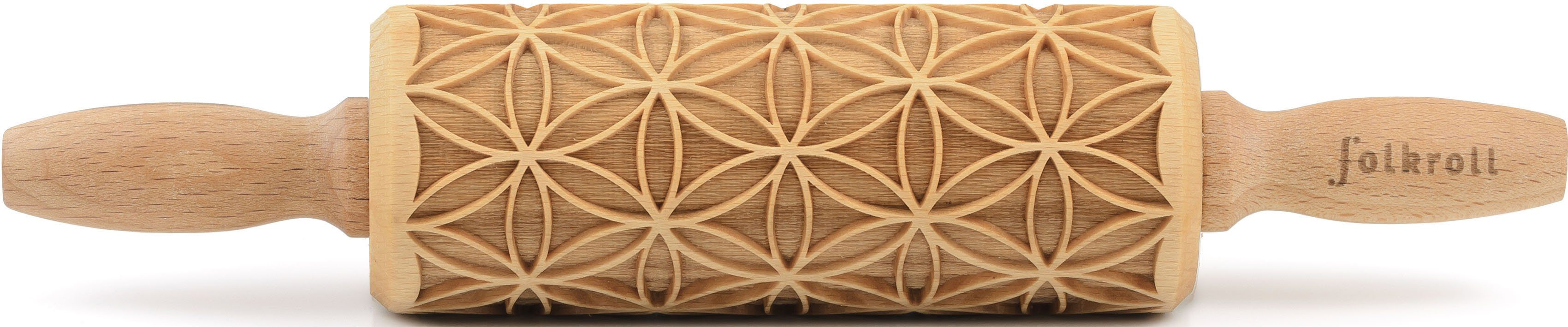 folkroll Teigroller 3D-Motiv-Teigrolle Massivholz, Blume des Lebens
