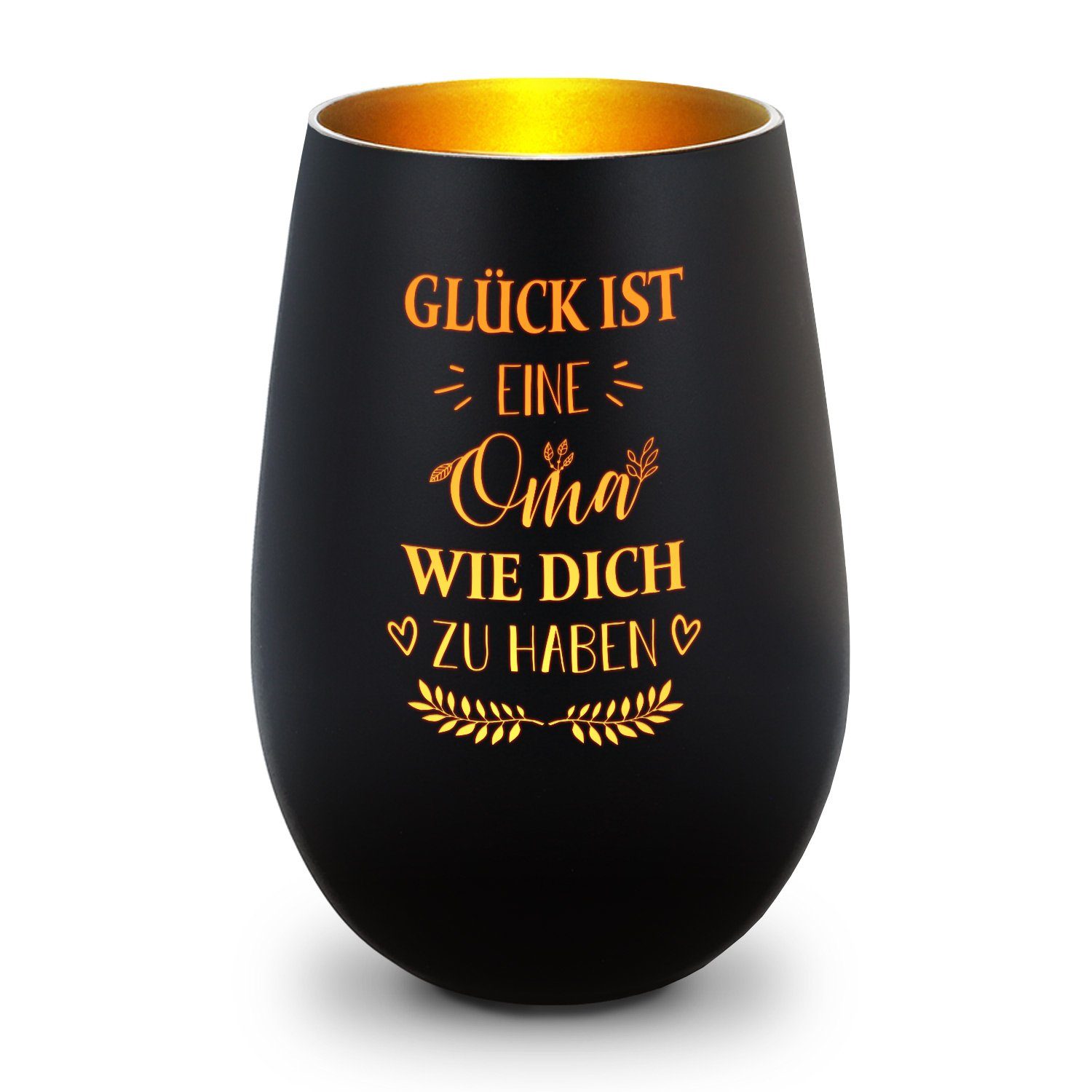 GRAVURZEILE Windlicht aus Glas mit Gravur - Glück ist eine Oma wie Dich zu haben - Deko (Schwarz/Gold), Geschenke für Frauen und Männer zum Geburtstag und weitere Anlässe