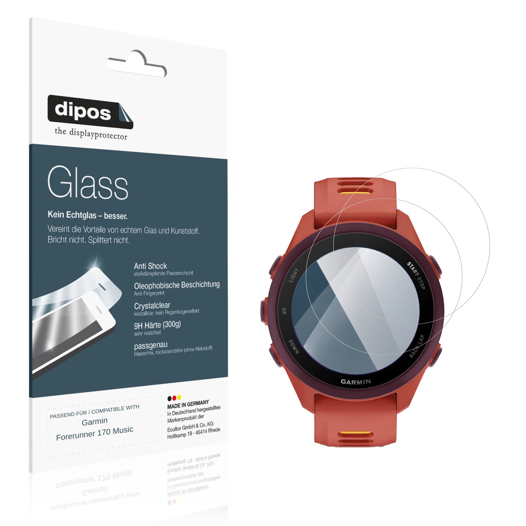 dipos Displayschutzfolie Schutzfolie für Garmin Forerunner 170 Music, 2 Stück, Displayschutz Schutz Folie Made in Germany