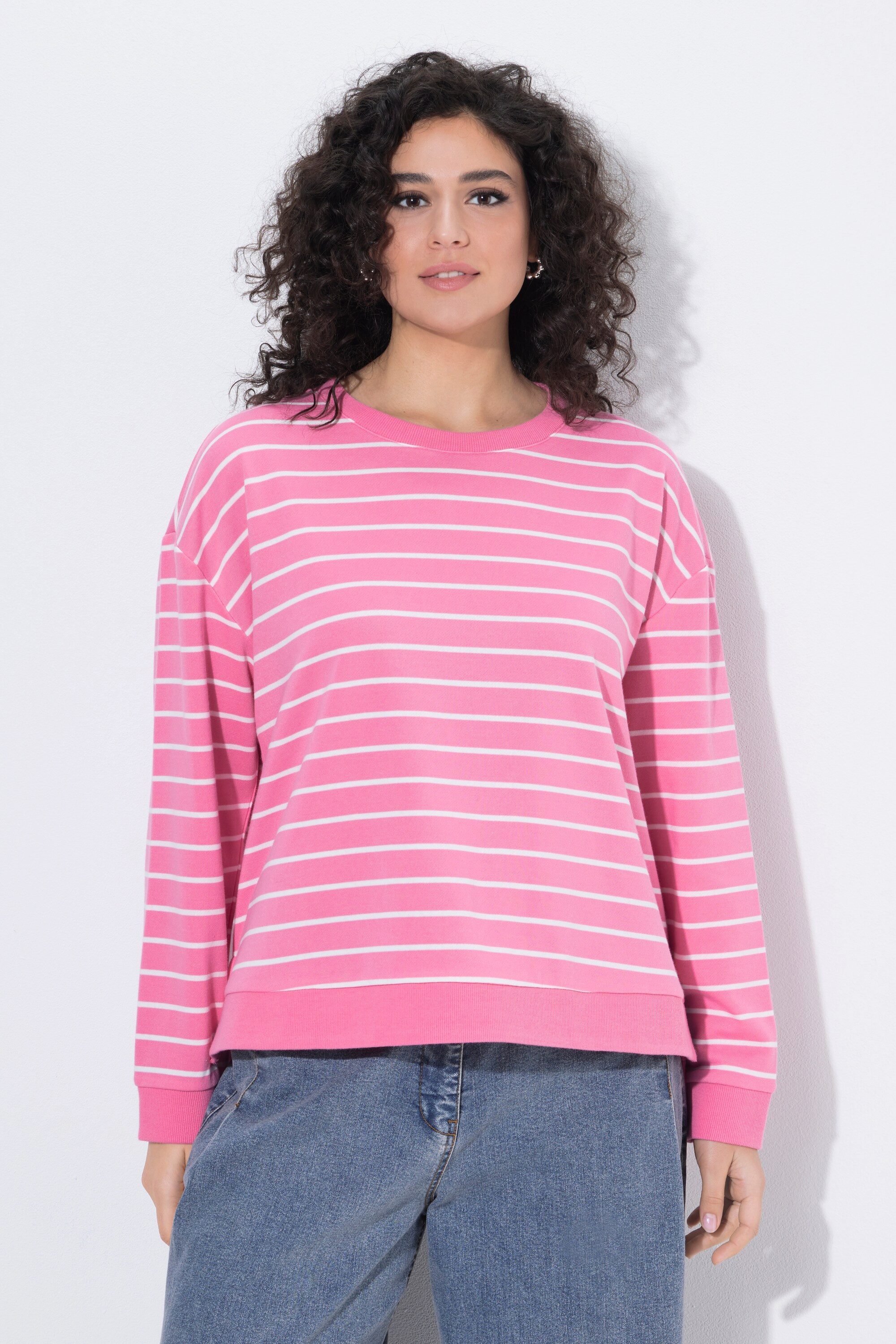 Sweatshirt Sweatshirt Ringel Rundhals Langarm hinten länger