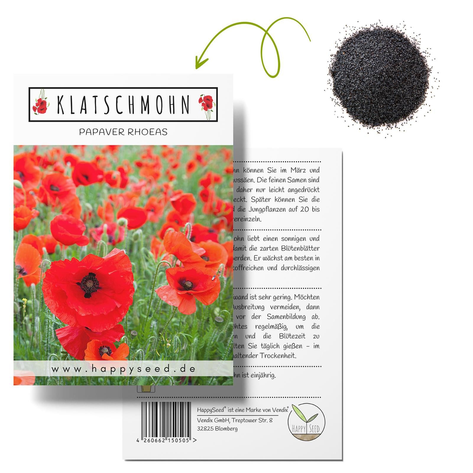 HappySeed Blumensamen Klatschmohn Samen - Papaver rhoeas (Rot), Klatschmohn günstig online kaufen