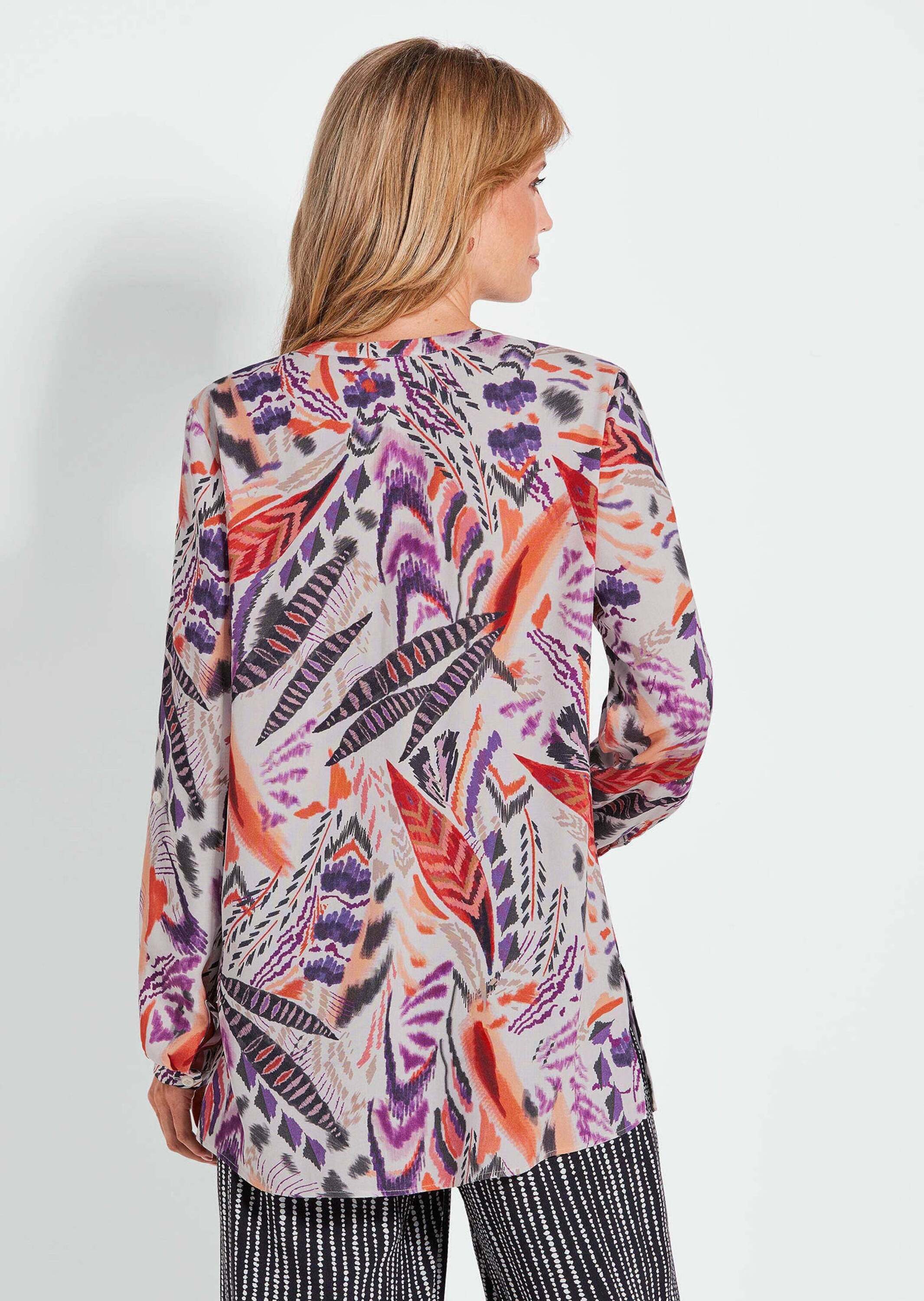 GOLDNER Tunika Verlängerte Viskosebluse mit Print Elegante Bluse mit floralem Muster und Knopfleiste
