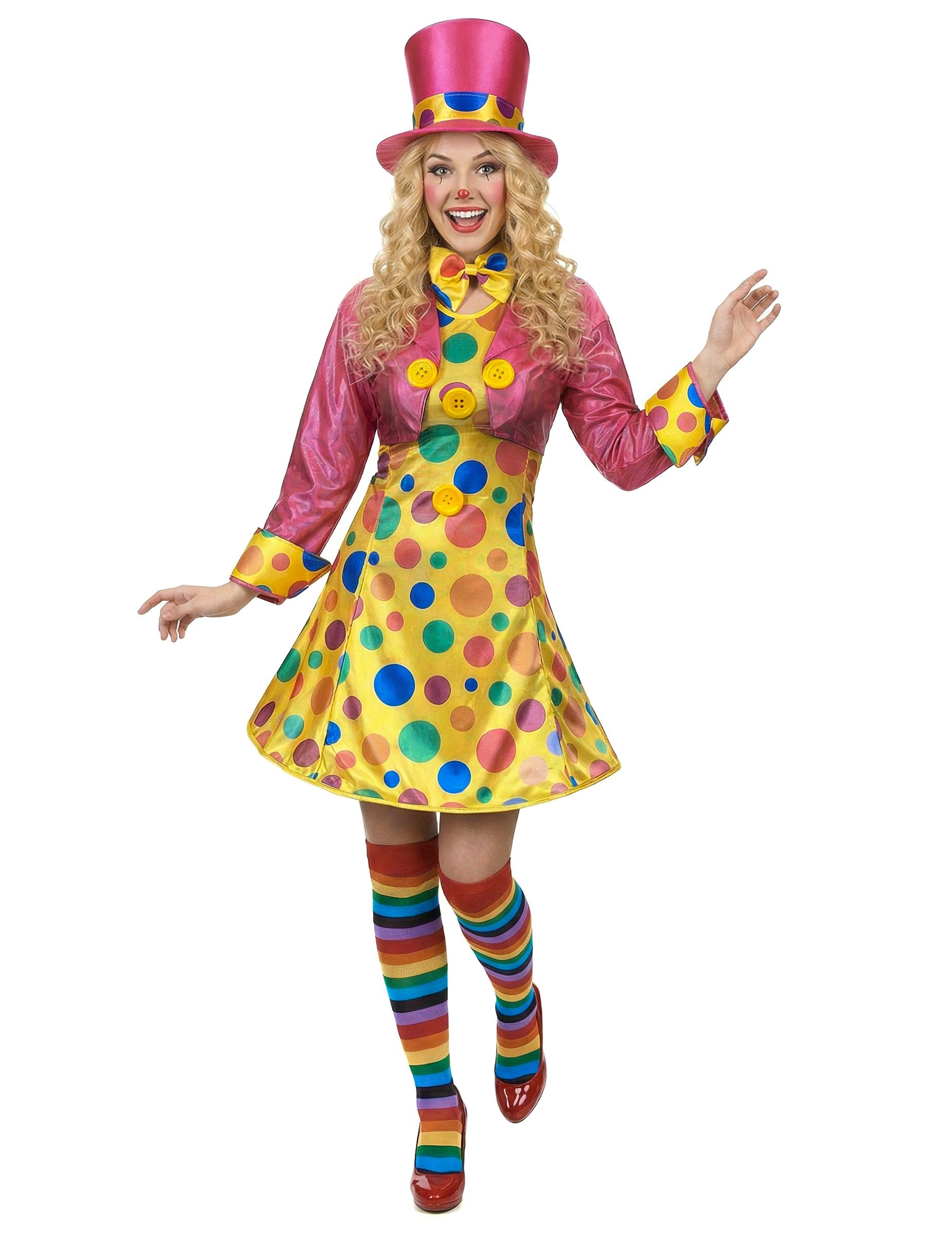 Kostüm Süsse Clown-Frau Damenkostüm Zirkus gelb-pink-bunt