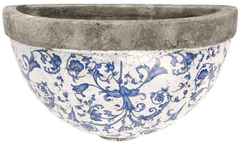 esschert design Pflanzschale Aged Ceramic Wand Halbschale aus krakelierter Keramik in blau weiß