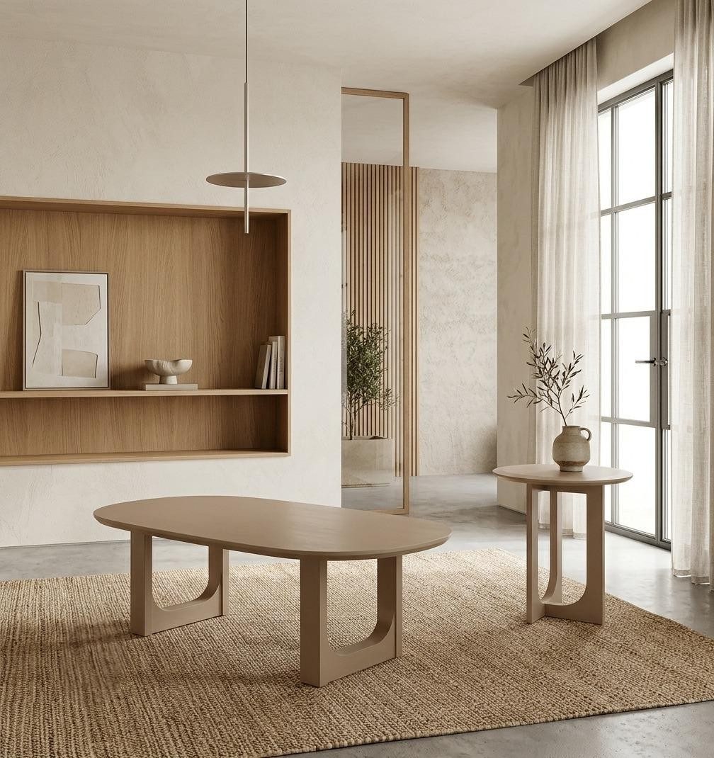 Xlmoebel Beistelltisch Elegantes Wohnzimmer-Set mit Couchtisch und Beistelltisch Beige (2-St., 2-tlg), Tisch-Set