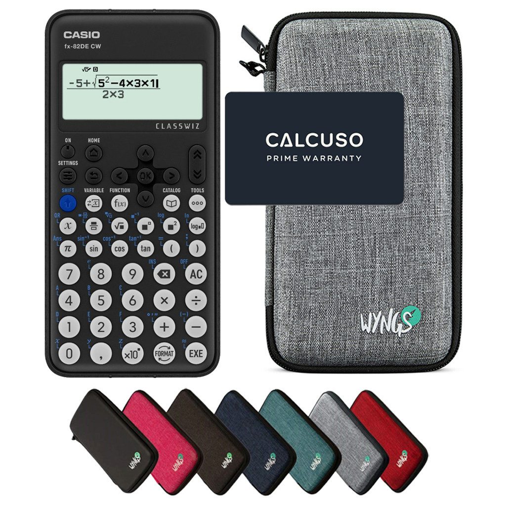 CASIO Taschenrechner fx-82DE CW ClassWiz inkl. WYNGS Schutztasche Hellgrau