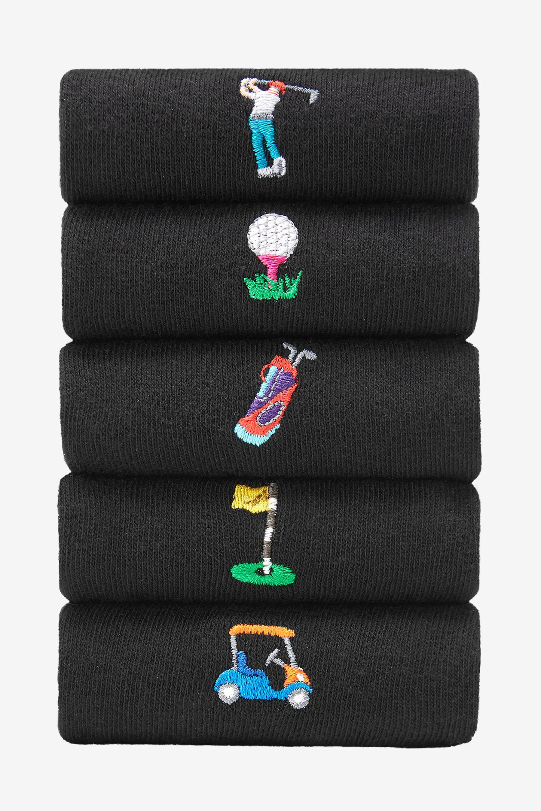mit Golf (5-Paar) Socken Stickerei Black Next 5er-Pack Kurzsocken