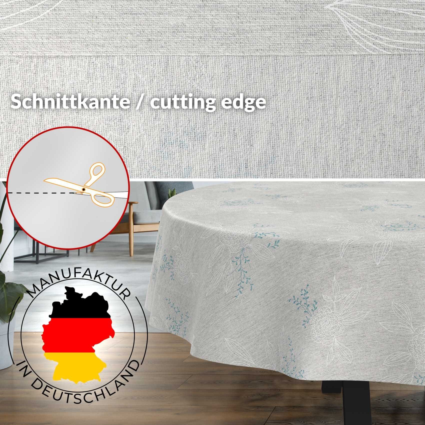 ANRO Tischdecke aus Stoff mit Blumen Pflanzen wasserabweisend Tischtuch Tischwäsche (Einzelstück 1-tlg), mit Acryl Beschichtung