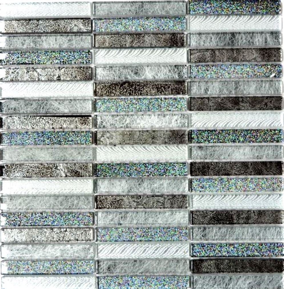 Mosani Mosaikfliesen Glasmosaik Stäbchen Mosaikfliesen Fliesenspiegel glitzer silber