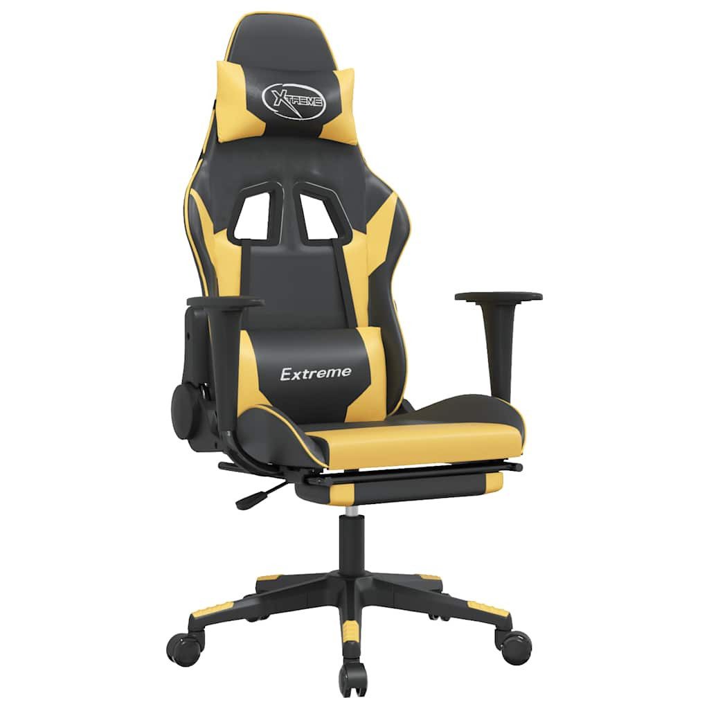 furnicato Gaming-Stuhl Schwarz und Gold 67 x 58 x (118-128) cm (1 St), Bürostuhl mit Massagefunktion, Liegefunktion und Fußstütze