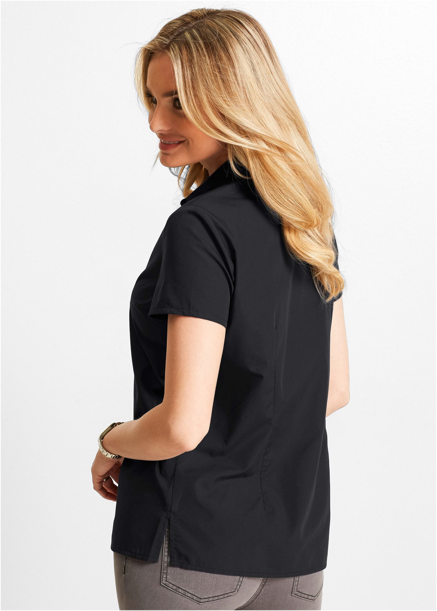 bonprix Kurzarmbluse Regular Fit, eleganter Stil, Hemdblusenkragen