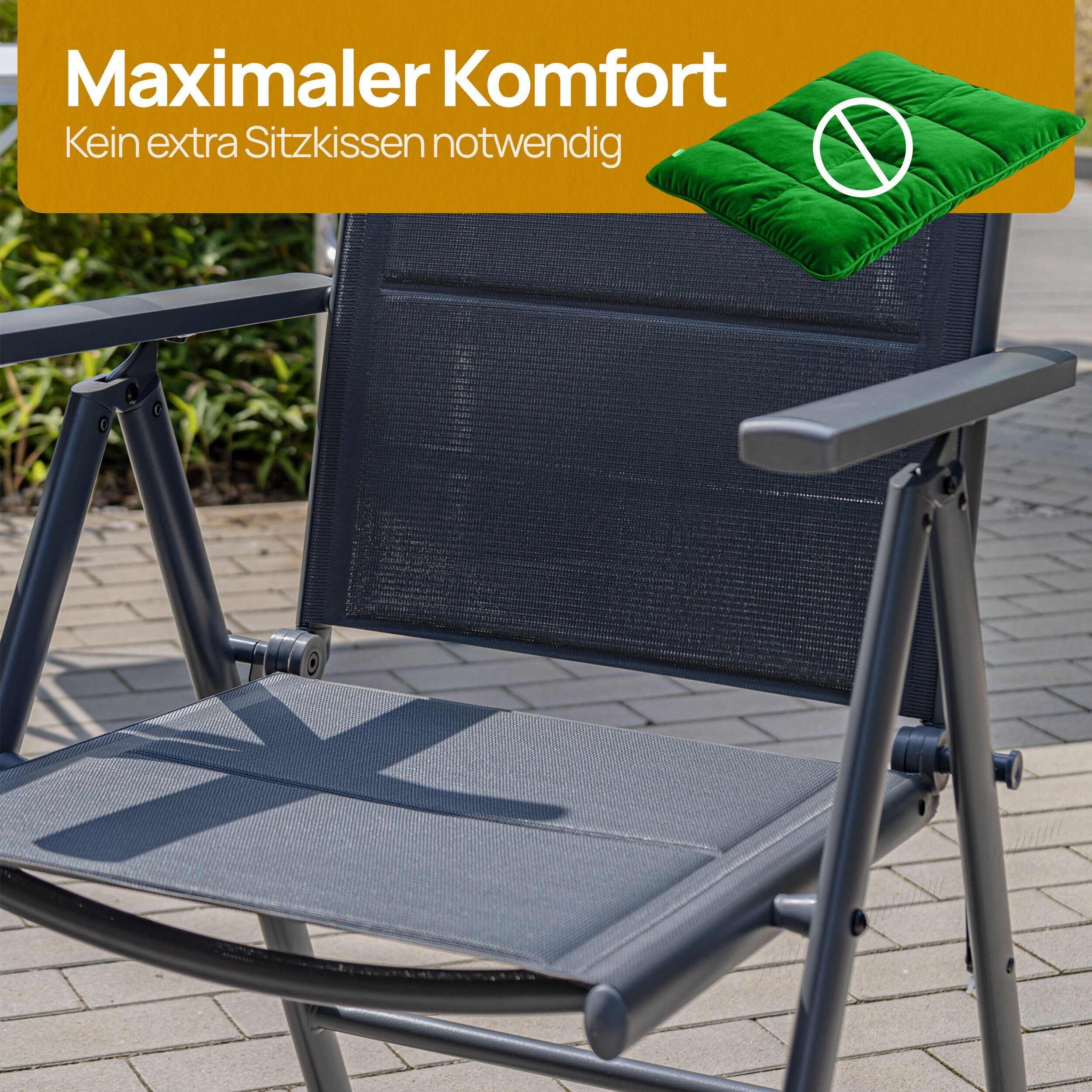 ONDIS24 Gartenstuhl Hochlehner Aluminium Klappsessel Vinoro Deluxe Gartensessel (2 St), UV-beständig – Bild 4 von 5