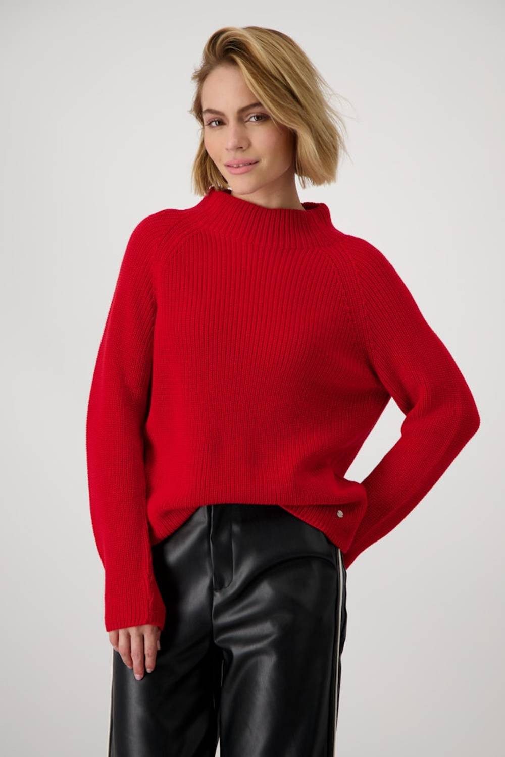 Monari Rundhalspullover Eleganter Strickpullover mit zeitlosem Perlfangmuster Elegance