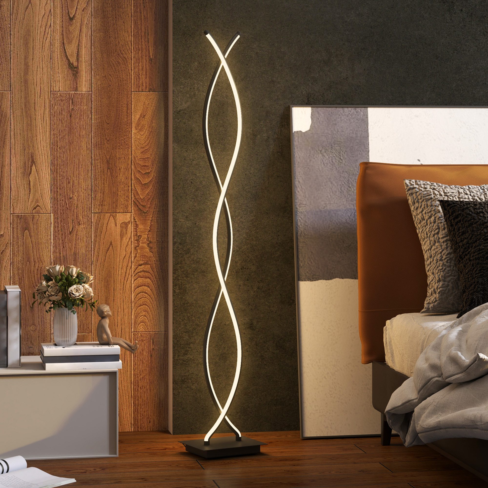 HOMCOM Stehlampe Standleuchte Modern 144 cm für Wohnzimmer und Schlafzimmer, Dimmfunktion, LED fest integriert, Neutralweiß, Doppelspiral-Design, 3 Stufen dimmbar