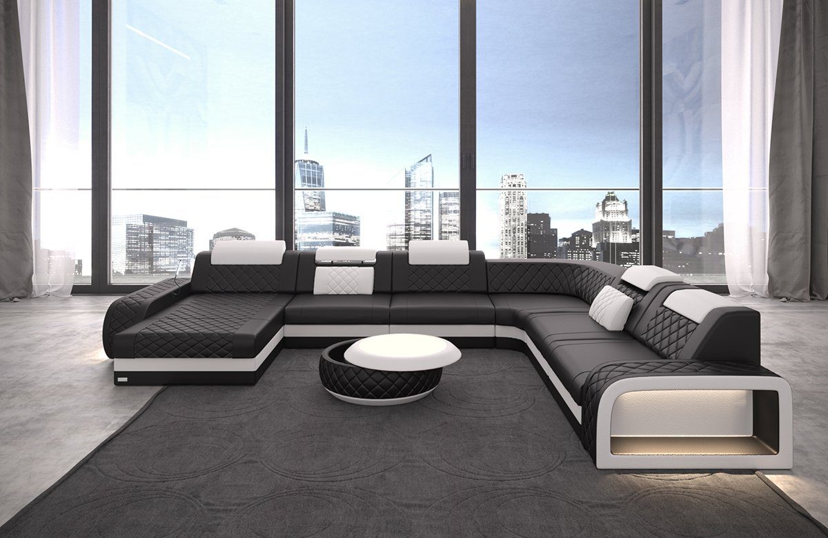 Sofa Dreams Wohnlandschaft Ledercouch Sofa Leder Berlin XXL U Form Ledersofa, Couch, mit LED, wahlweise mit Bettfunktion als Schlafsofa, Designersofa