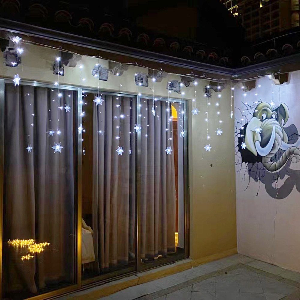 und 8 Vorhang Lichter, Modi Schneeflocke LED-Lichterkette Märchen für Rosnek Weihnachten Speicherfunktionen Weiß Party, String verschiedene LED