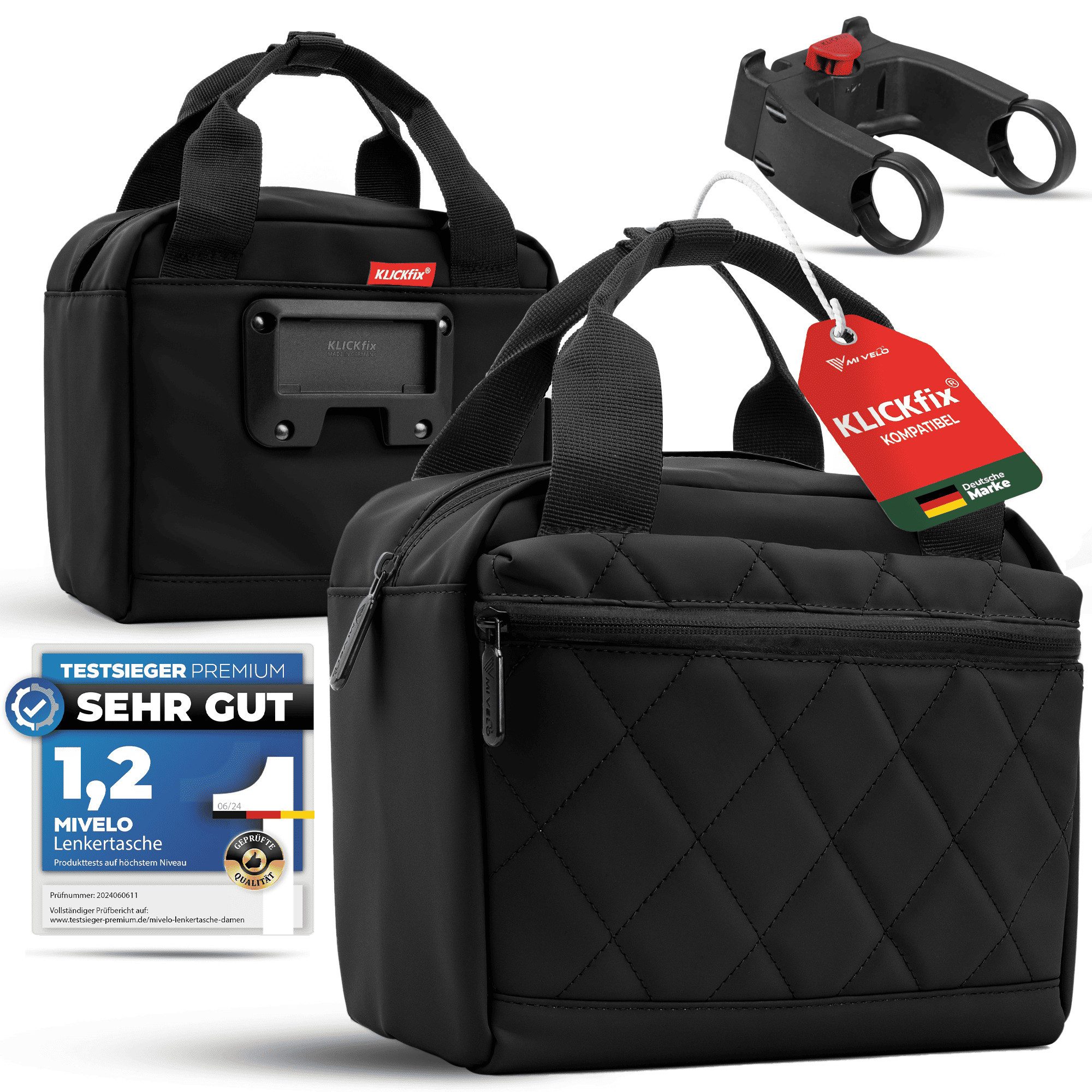 MIVELO Lenkertasche Fahrradtasche Lenker für KLICKfix, Fahrrad Tasche inkl. Regenschutz, KLICKfix kompatibel