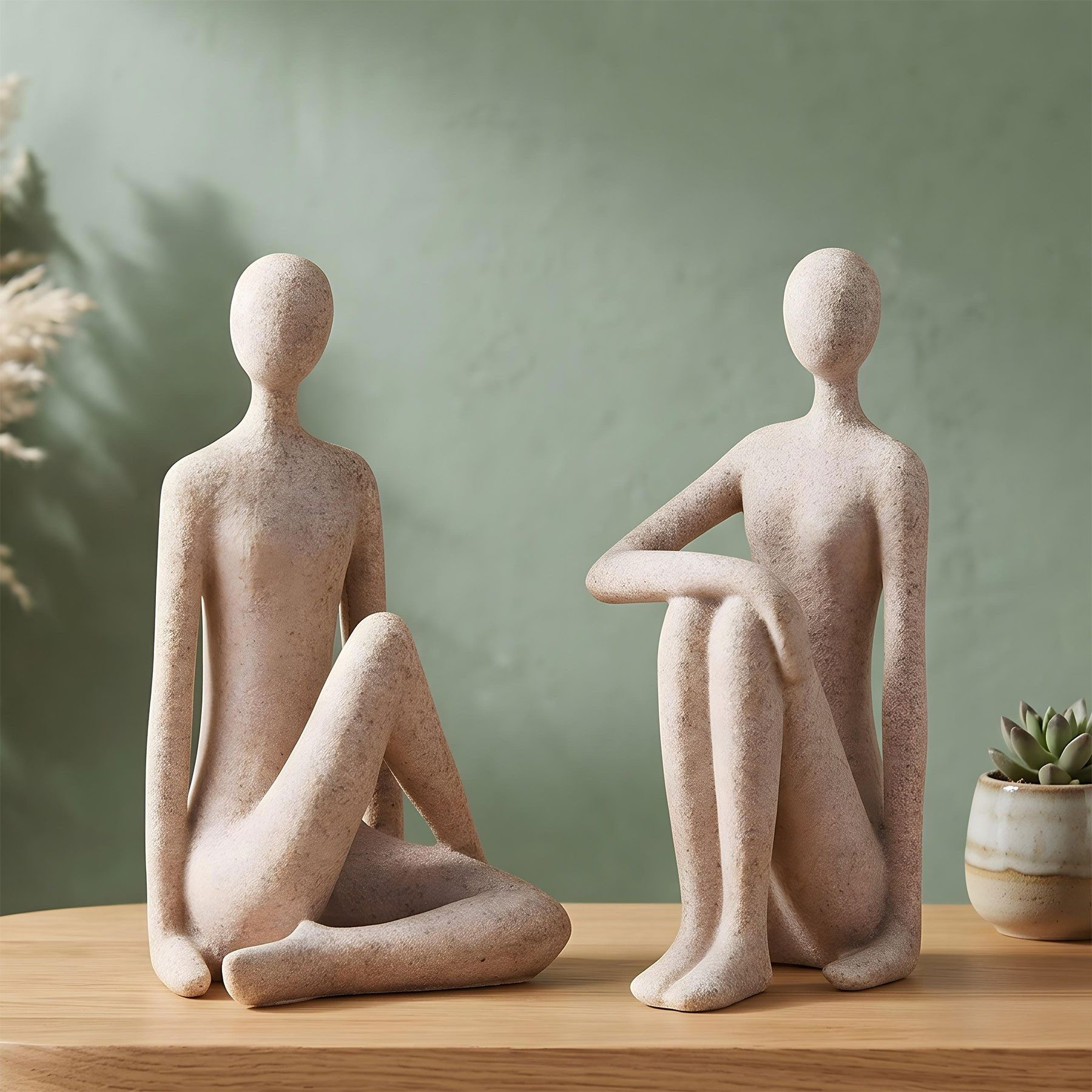 Levandeo® Dekofigur, 2er Set Deko Figuren Abstrakt H20cm Braun Beige Skulptur Paar Stein