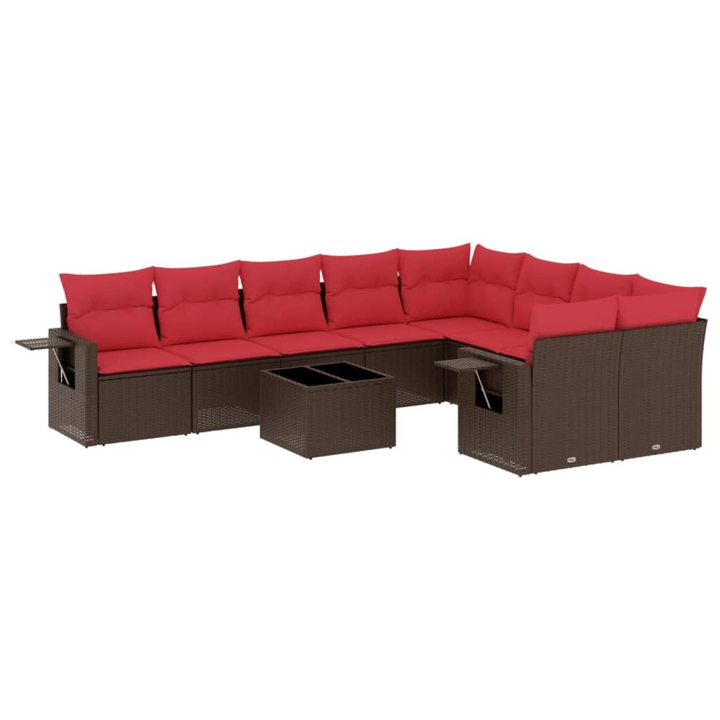 vidaXL Gartenlounge-Set 10-teiliges Gartensofa-Set mit Kissen, braun, Polyrattan, (1-tlg)