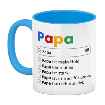 speecheese Tasse Papa ist mein Held Suchmaschine Kaffeebecher in hellblau