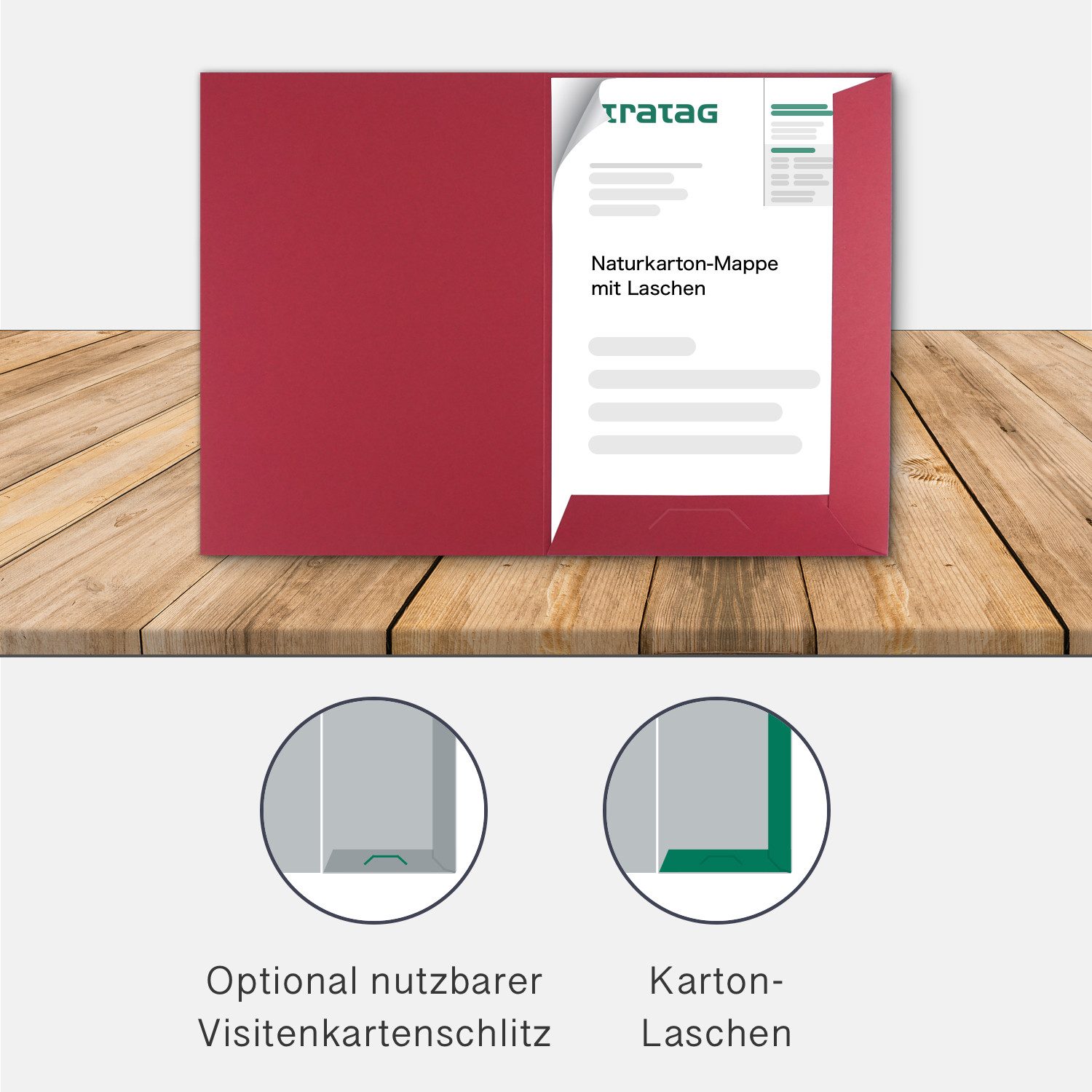 STRATAG Organisationsmappe 20 Stück Präsentationsmappen A4 mit Laschen & Visitenkartenschlitz (stabiler 350 g/m² Naturkarton, 20-St., vielseitig einsetzbar für Ihre Angebote, Exposés, Projekte, Reports), direkt vom Hersteller STRATAG