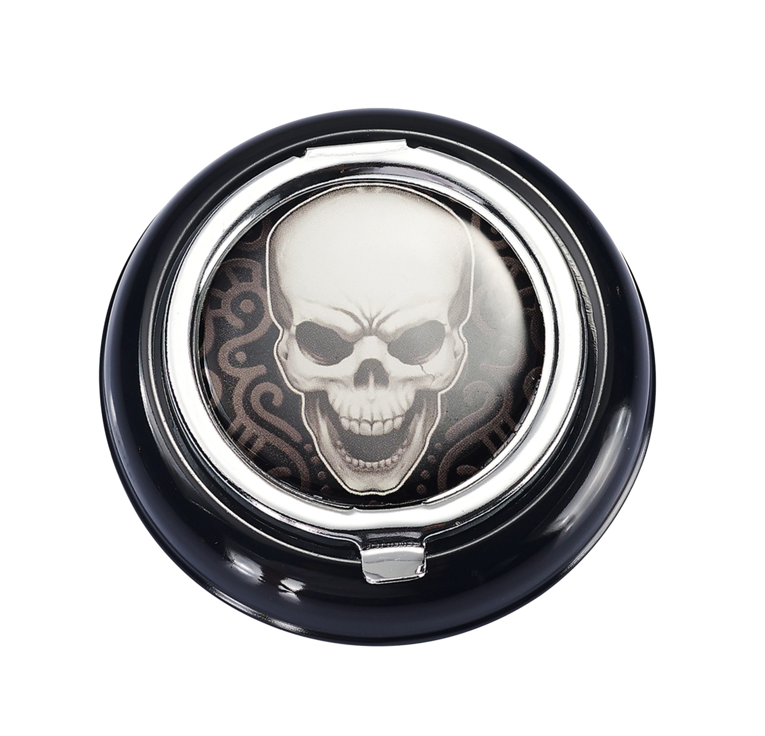 CHAMP Aschenbecher Taschen ASCHENBECHER Ø6,7cm Schädel Skul mit Deckel 21 (Motiv-4), Glutkiller Metall rund mini Reiseaschenbecher Taschenaschenbecher