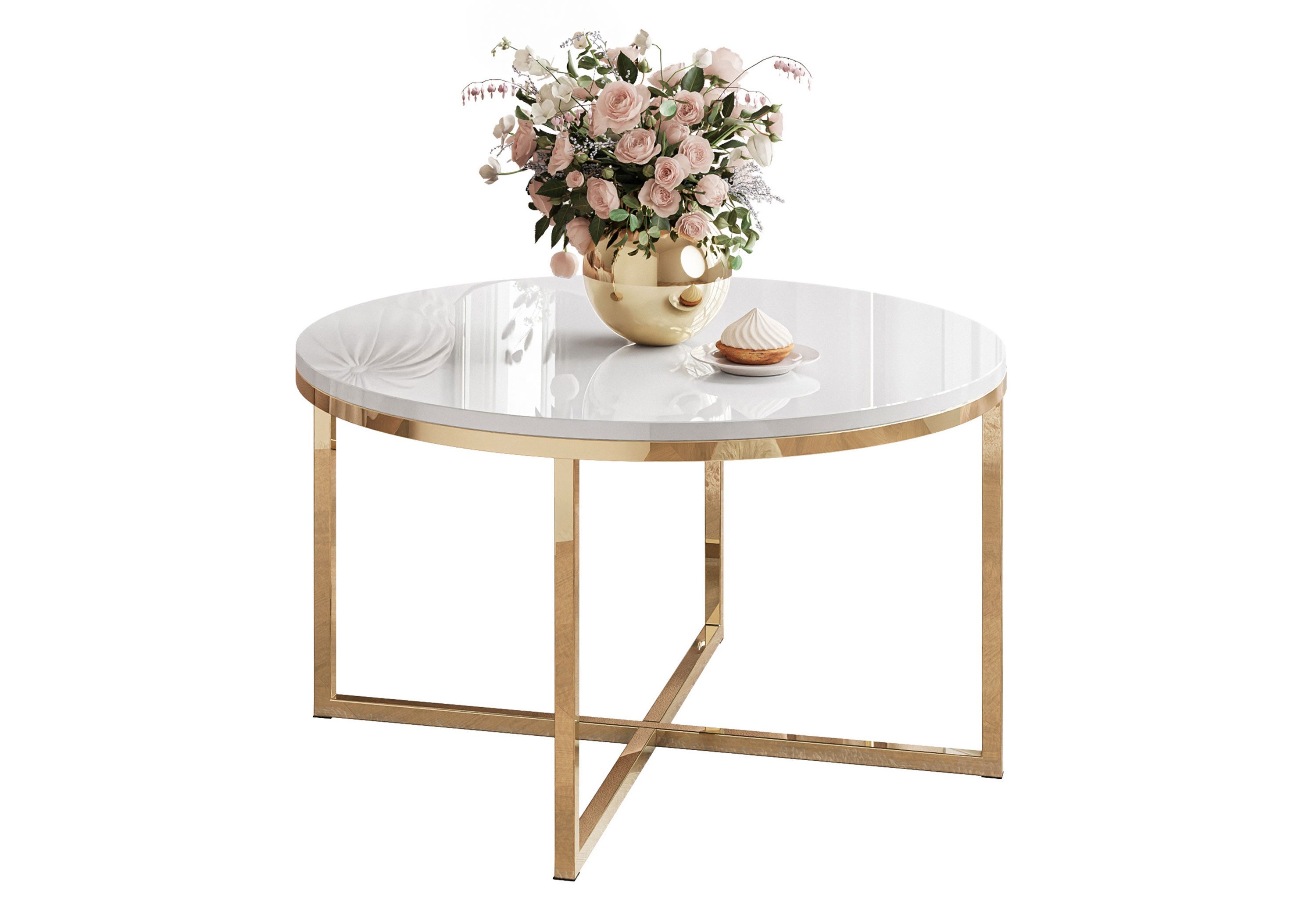 Lookway Couchtisch CIRI-X runder Tisch mit goldfarbenem Chromgestell (1 Tis günstig online kaufen