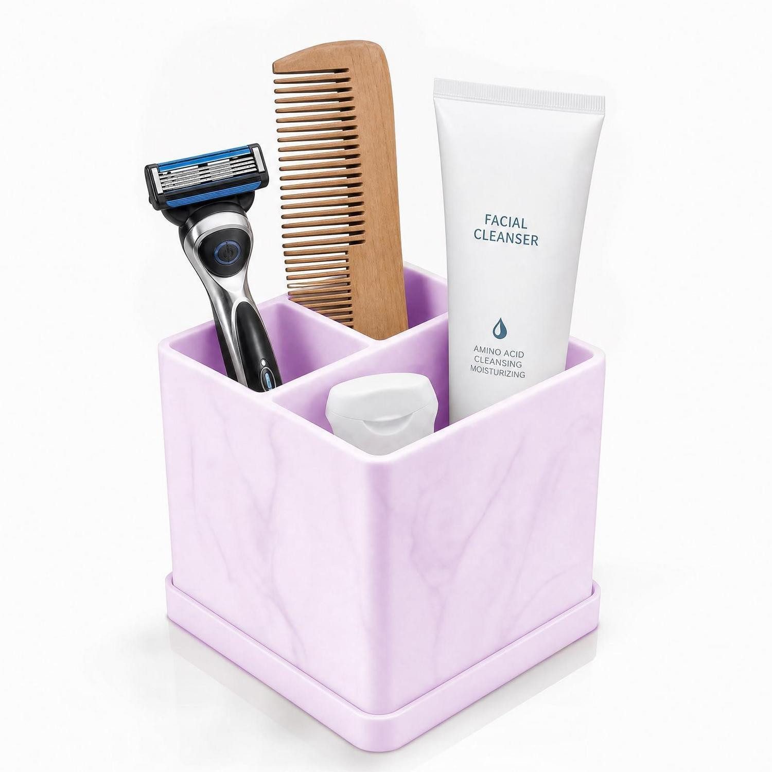 LuxusKollektion Zahnbürstenhalter Zahnbürstenhalter Silikon Marmoroptik Violett 10x10x9cm, (1-St)