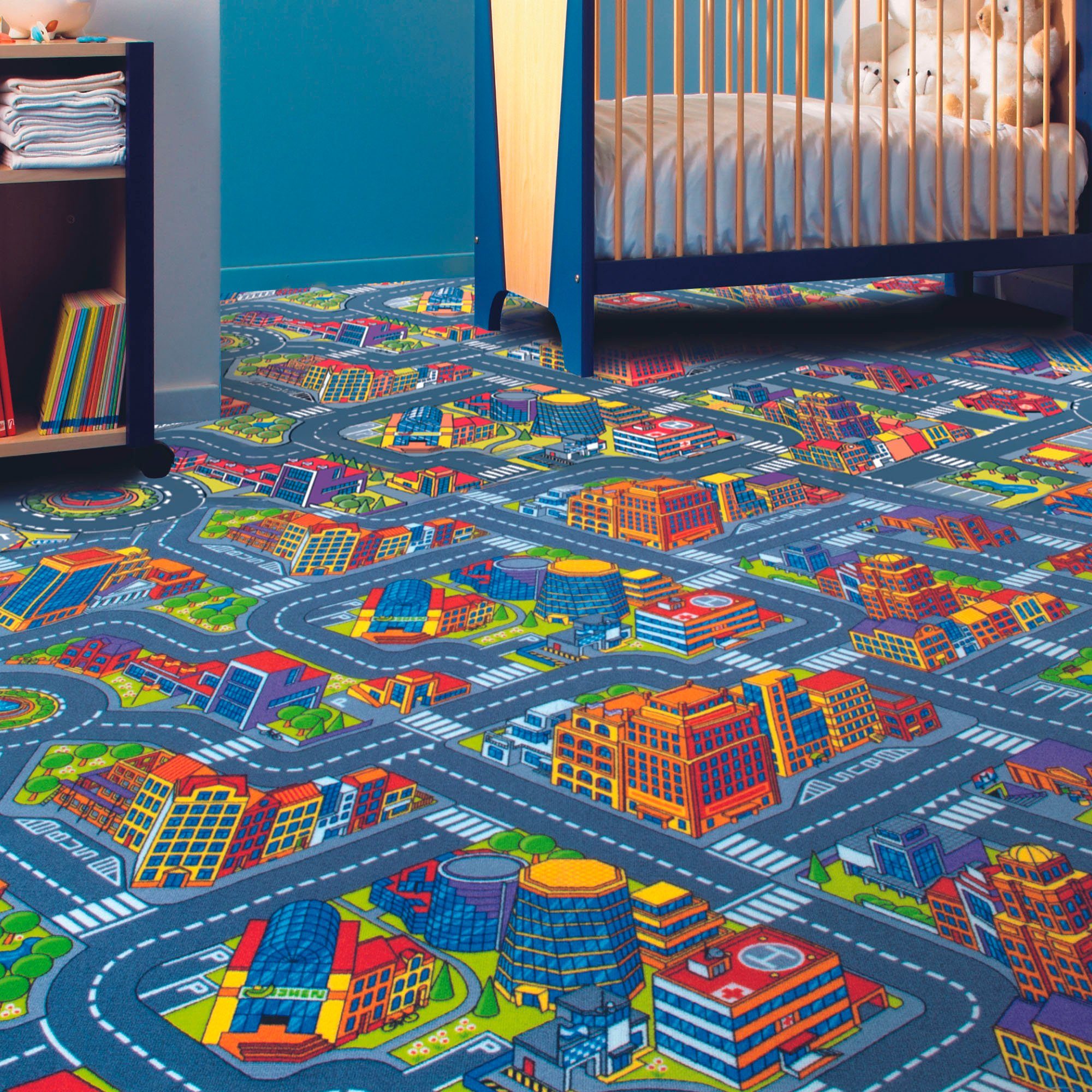 Andiamo Teppichboden City, Schlinge, Made in Belgium, rechteckig, Höhe: 6,5 mm, Spielteppich, Straßenteppich, Breite 200 cm oder 400 cm, Kinderzimmer