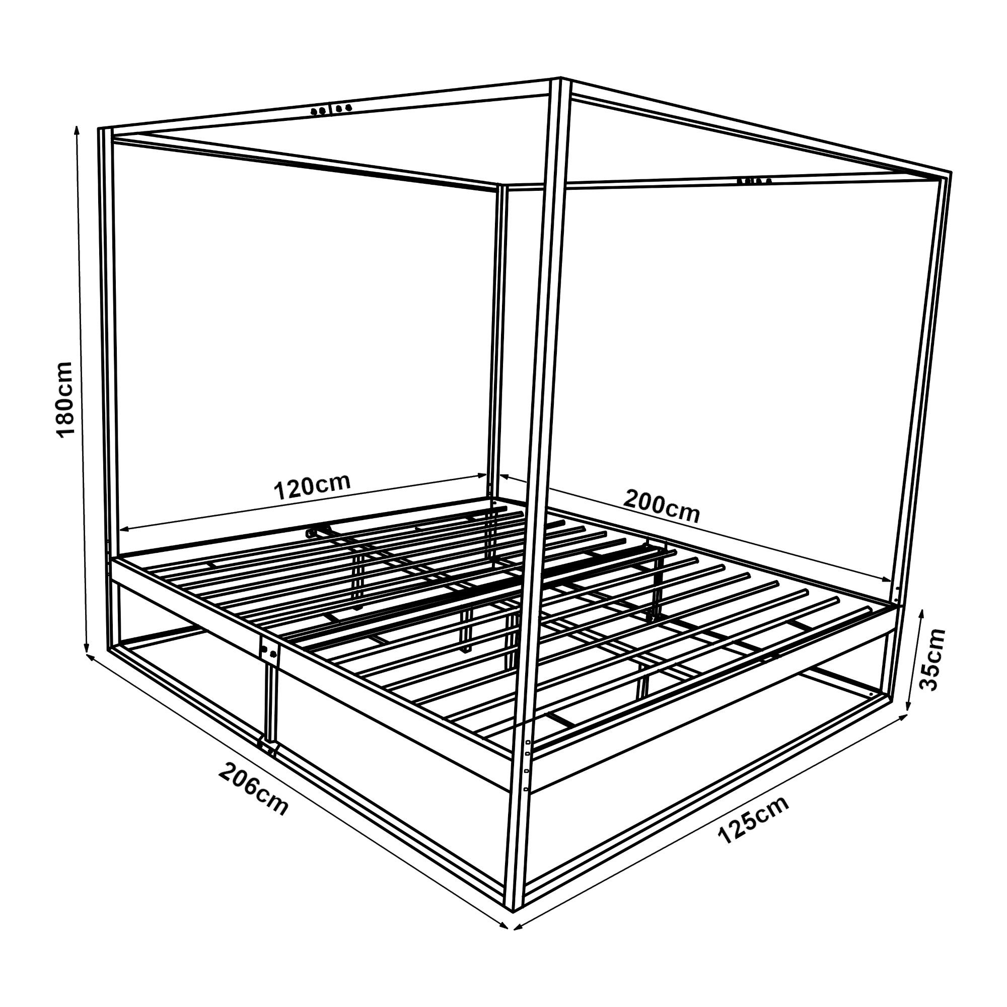 en.casa Himmelbett, »Kristianstad« mit Lattenrost Metall Schwarz 120 x 200 cm