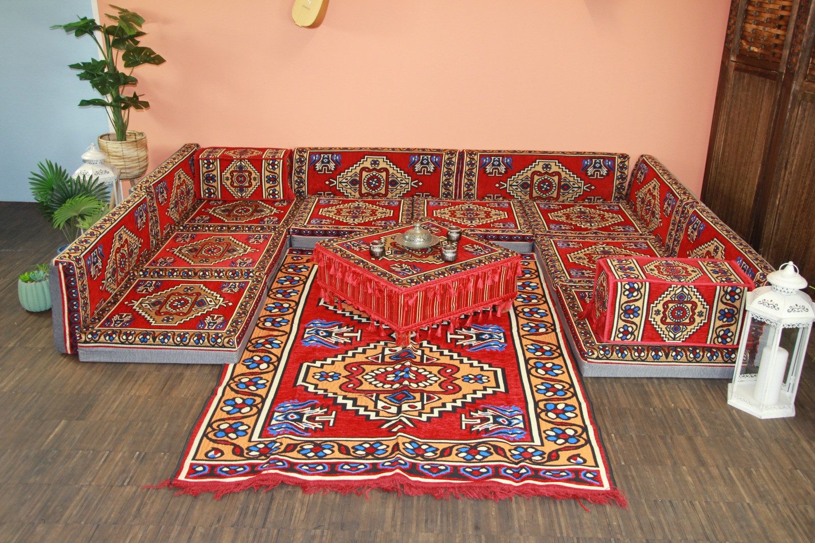 CaddeBuy Sofa Arabische Ecke Majlis, Stizkissen, Orientalisches Sofa, Kelim, AR-12, 190 Teile