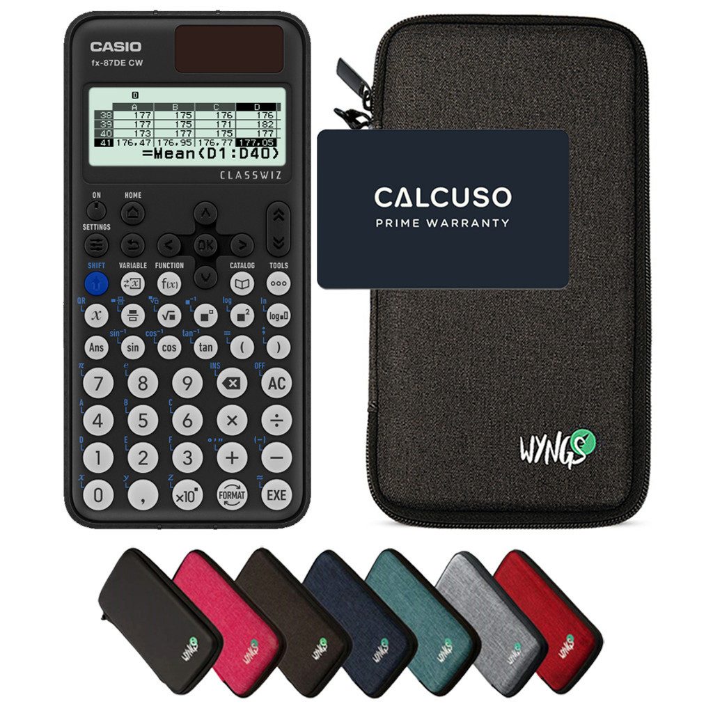 CASIO Taschenrechner fx-87DE CW ClassWiz inkl. WYNGS Schutztasche Dunkelgrau