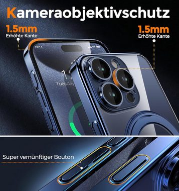 Vivitar Handyhülle iPhone 15 Pro Hülle mit MagSafe und Integriertem 9H Kameraschutz 15,5 cm (6,1 Zoll), 360° Magnet Ringständer, MagSafe kompatibel, Transparent und Dünn